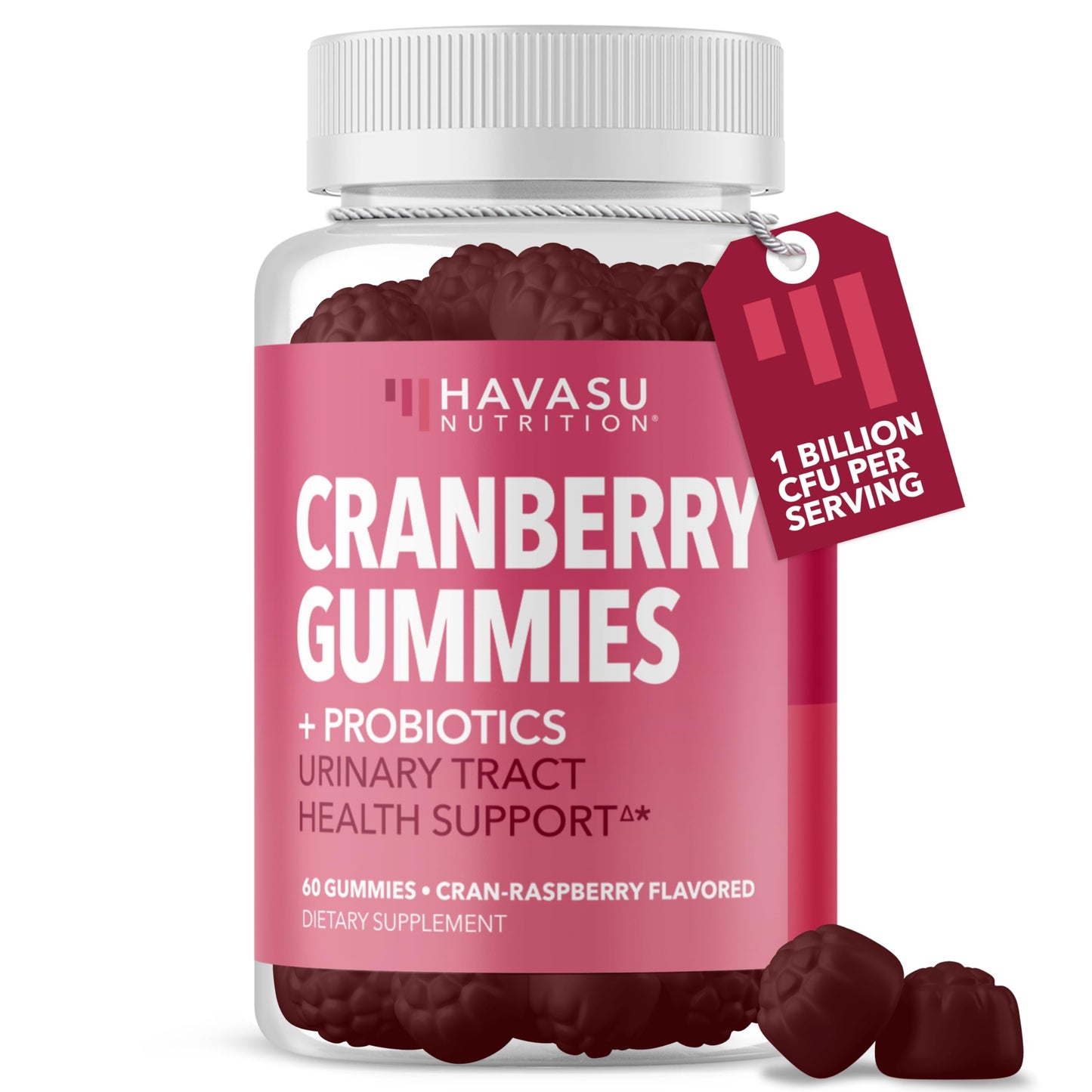 HAVASU NUTRITION Cranberry Probiotic Gummies, Cran-Raspberry, 60 Gummies