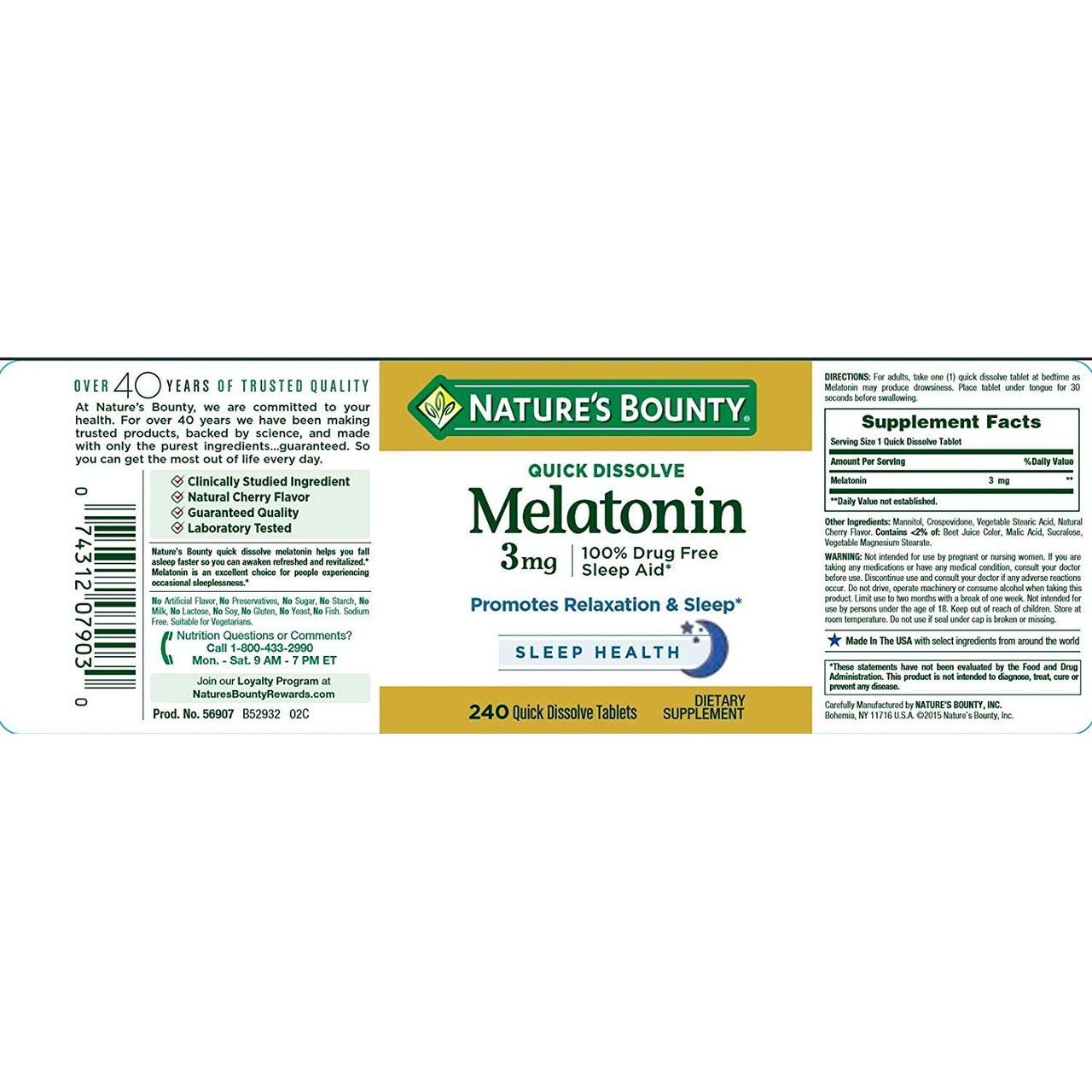 Nature's Bounty Melatonin 3mg Tablets, 240 Tablets