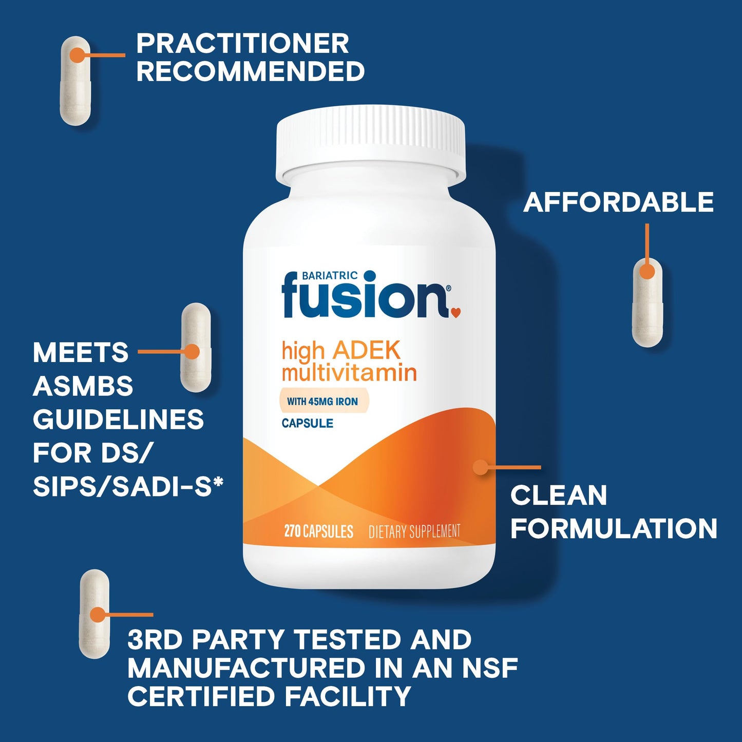 Bariatric Fusion High ADEK Multivitamin Capsule with 45mg Iron, 270 Capsules