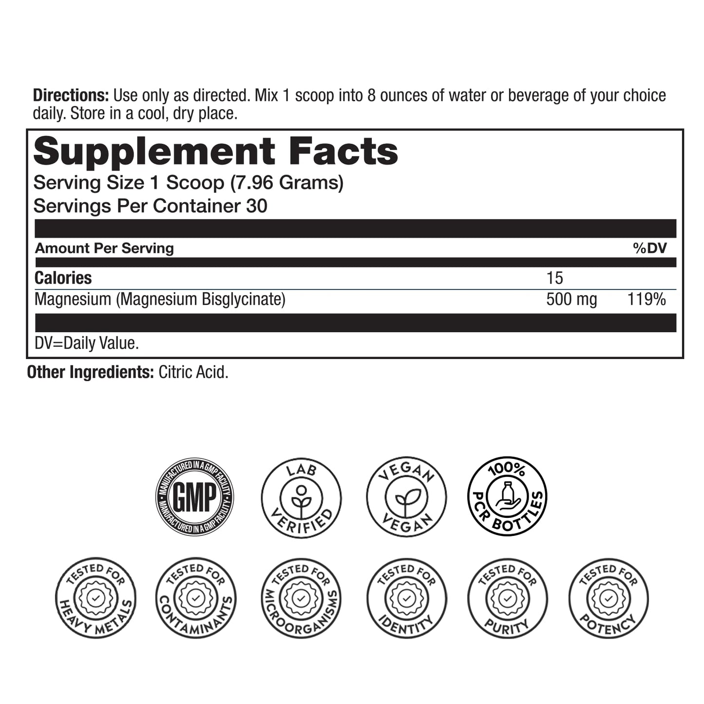 Solaray Magnesium Glycinate 500mg Powder, 8.4 oz