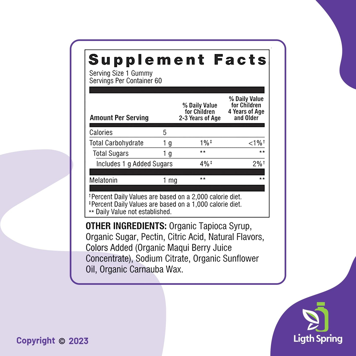 LightSpring Vegetarian Melatonin Gummies for Kids, 60 Count