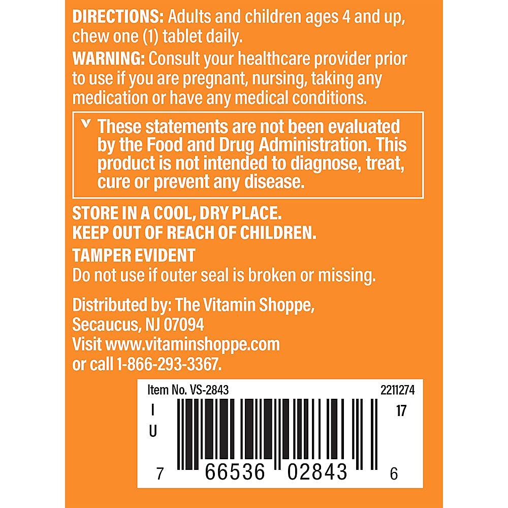 The Vitamin Shoppe Zinc with Vitamin C Chewable Tablets 60