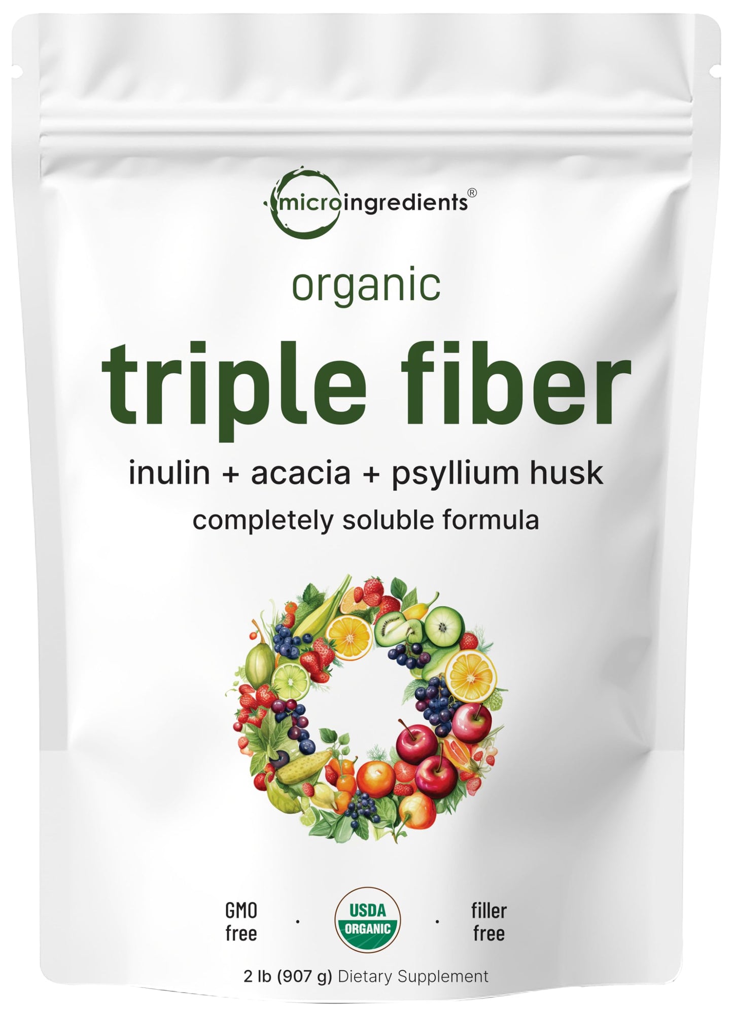 Micro Ingredients Organic Triple Fiber Powder & Women’s Probiotics 100 Billion CFU Veggie Capsules, 2 Pack