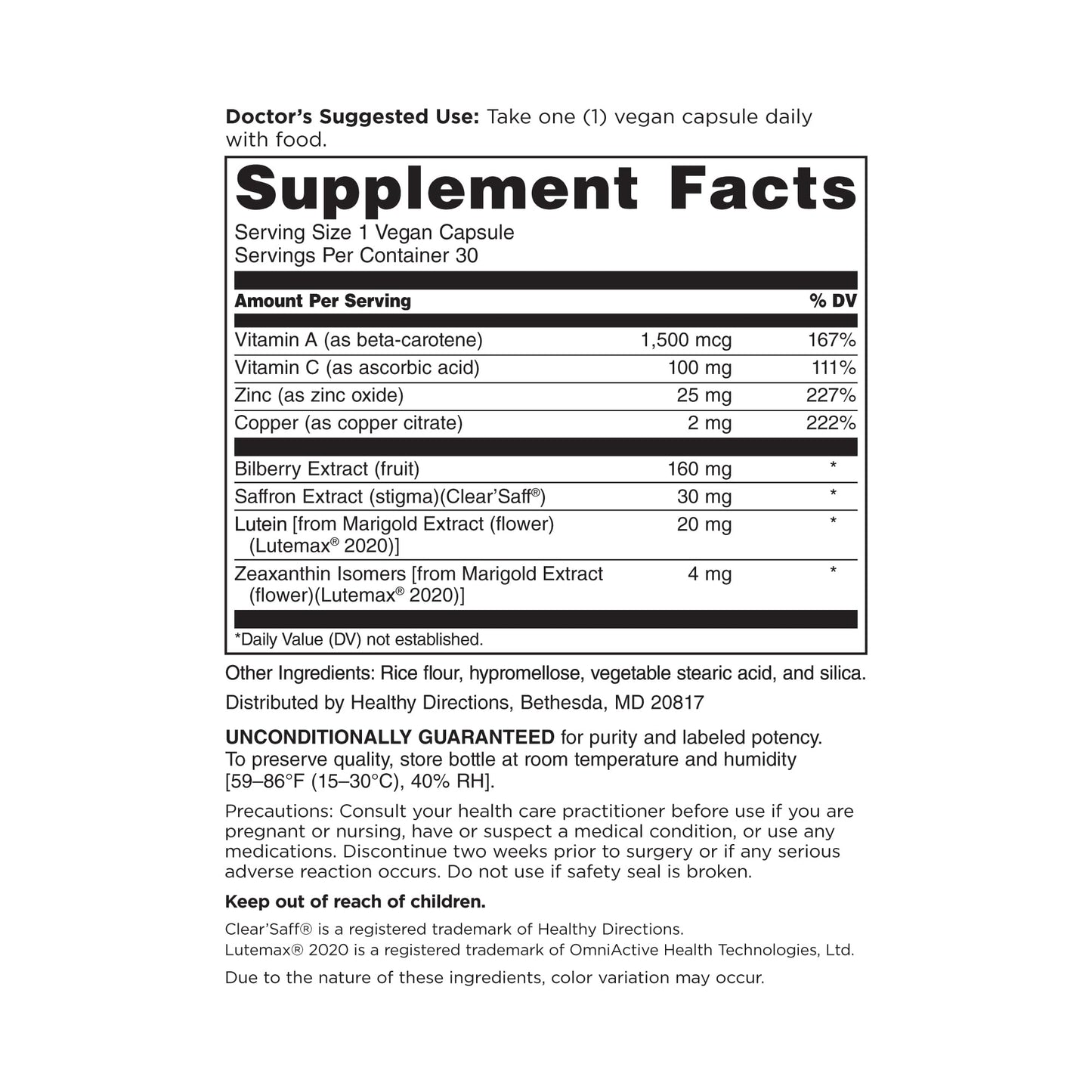 DOCTORS' PREFERRED OcuGold Eye Vitamins with Lutein and Zeaxanthin Capsules, 30 Count