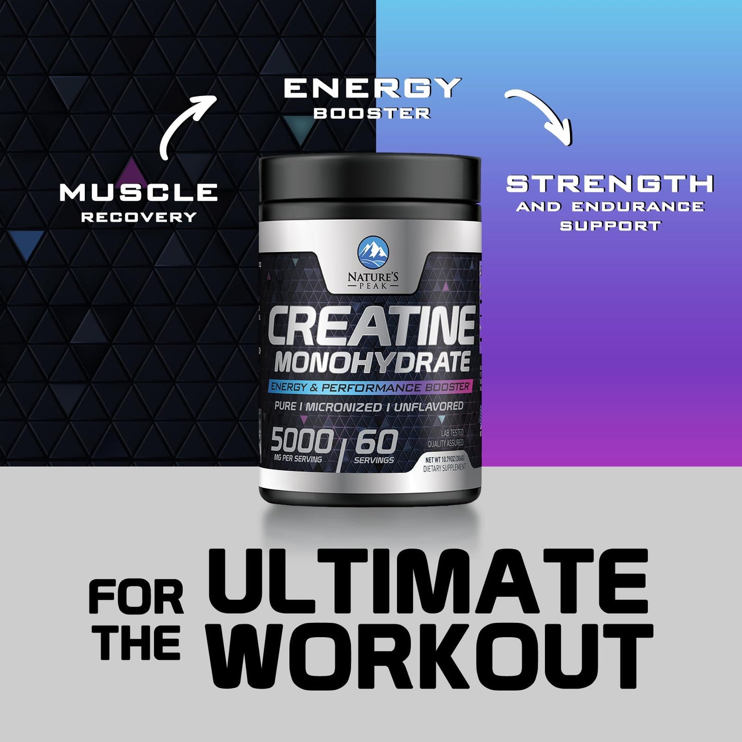Nature's Peak Creatine Monohydrate 5000mg Per Serving Powder, 10.6 oz