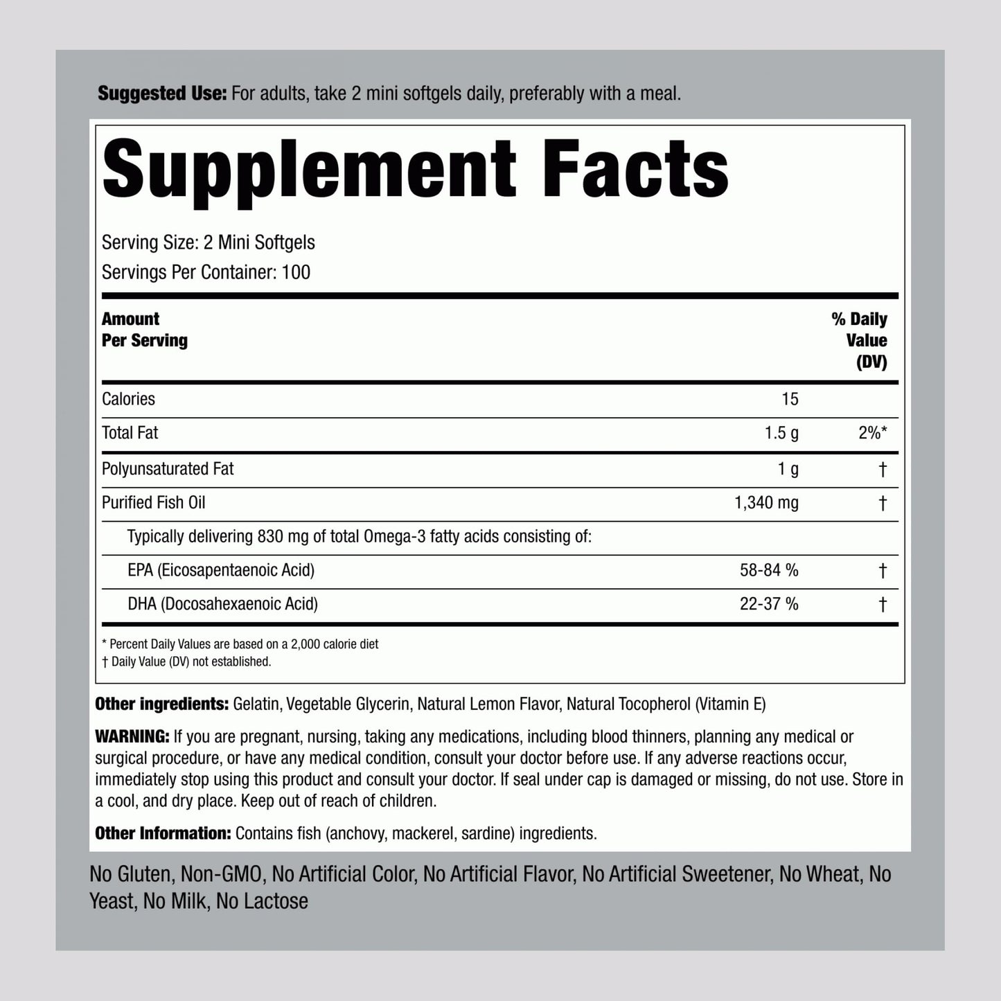 Piping Rock Fish Oil Omega-3 Supplement Softgels, 200 Count