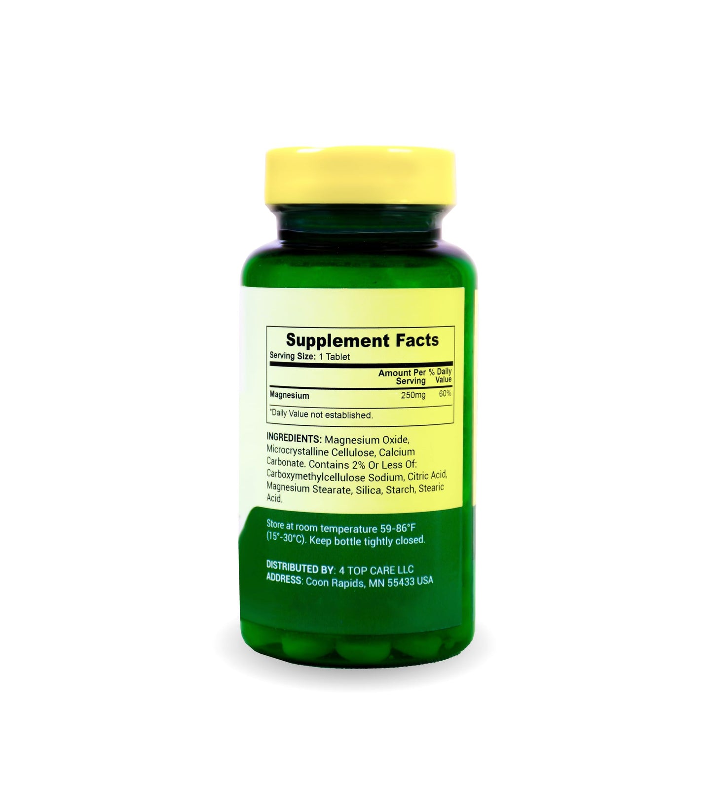 4 TOP CARE Magnesium Bone & Muscle Health Dietary Supplement Tablets, 250 mg, 100 Count