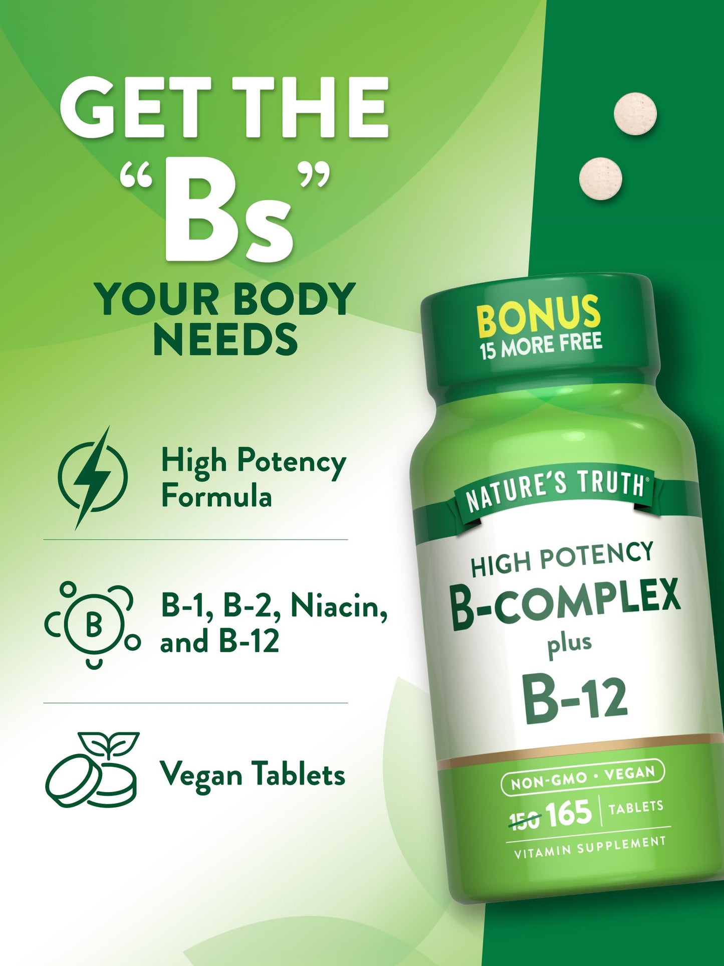 Nature's Truth Vitamin B Complex Plus B12 165 Tablets
