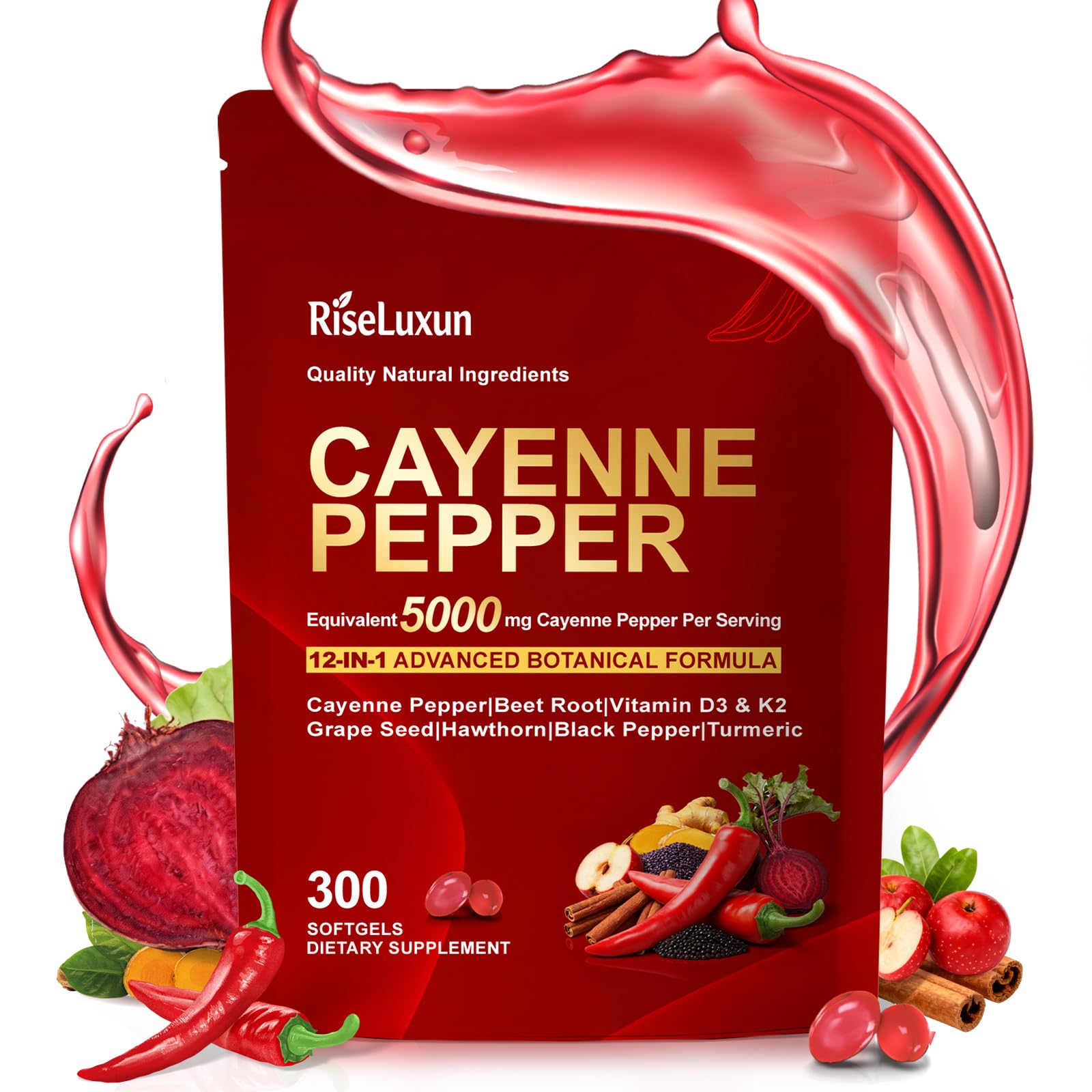 RiseLuxun Cayenne Pepper Softgels Capsule, 300 Count
