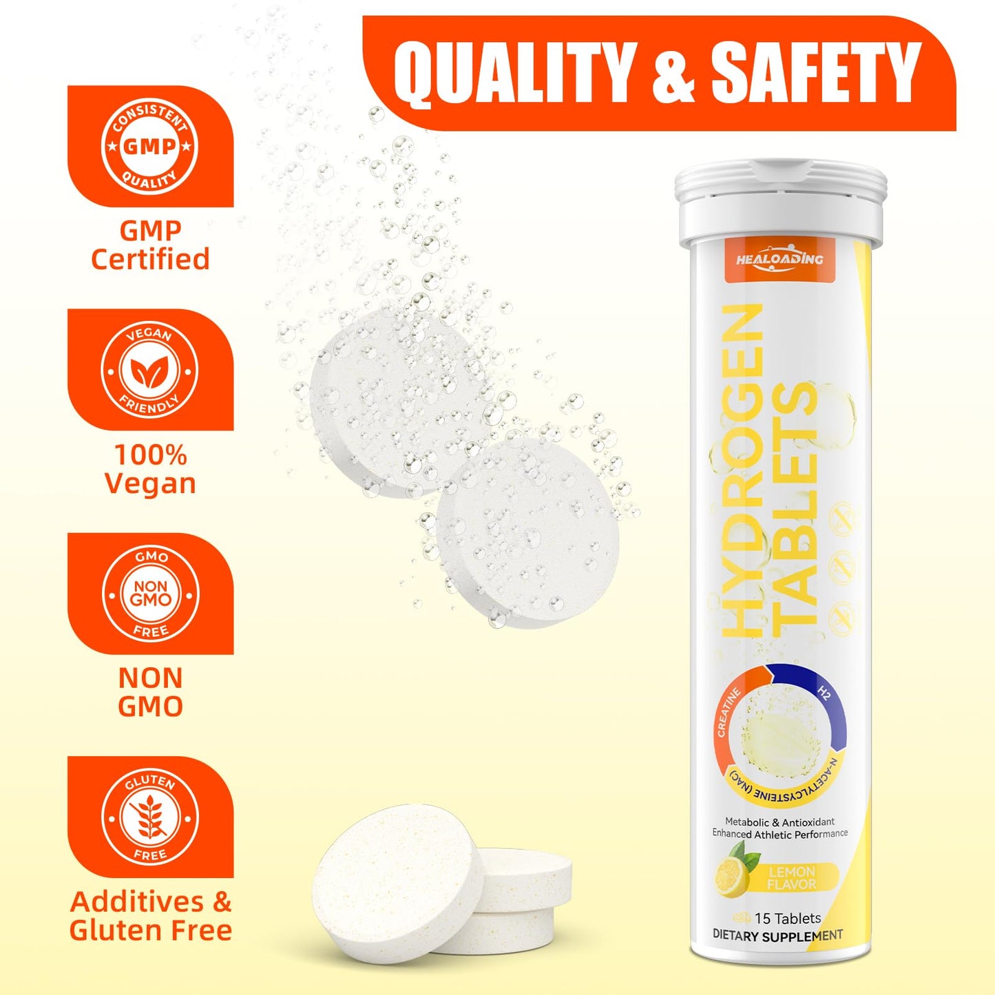HEALOADING Hydrogen Water Tablets with Magnesium, 12.4PPM Molecular Hydrogen Supplement, 15 Tablets