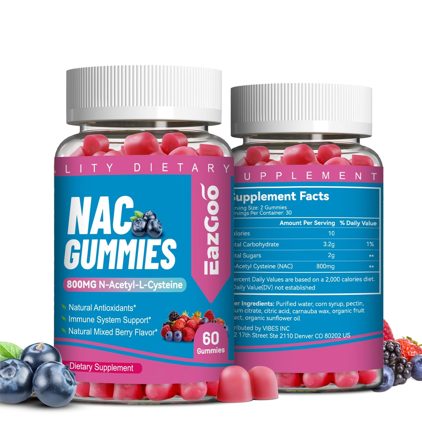 EAZGOO NAC Gummies 800mg, 120 Count