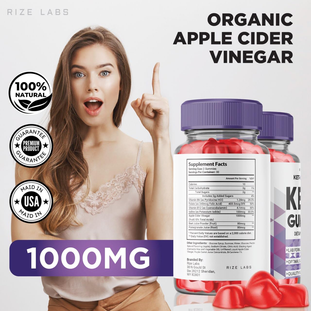 rize labs Ket-O-Zempic Keto ACV Gummies for Advanced Weight Loss with Apple Cider Vinegar, 60 Gummies