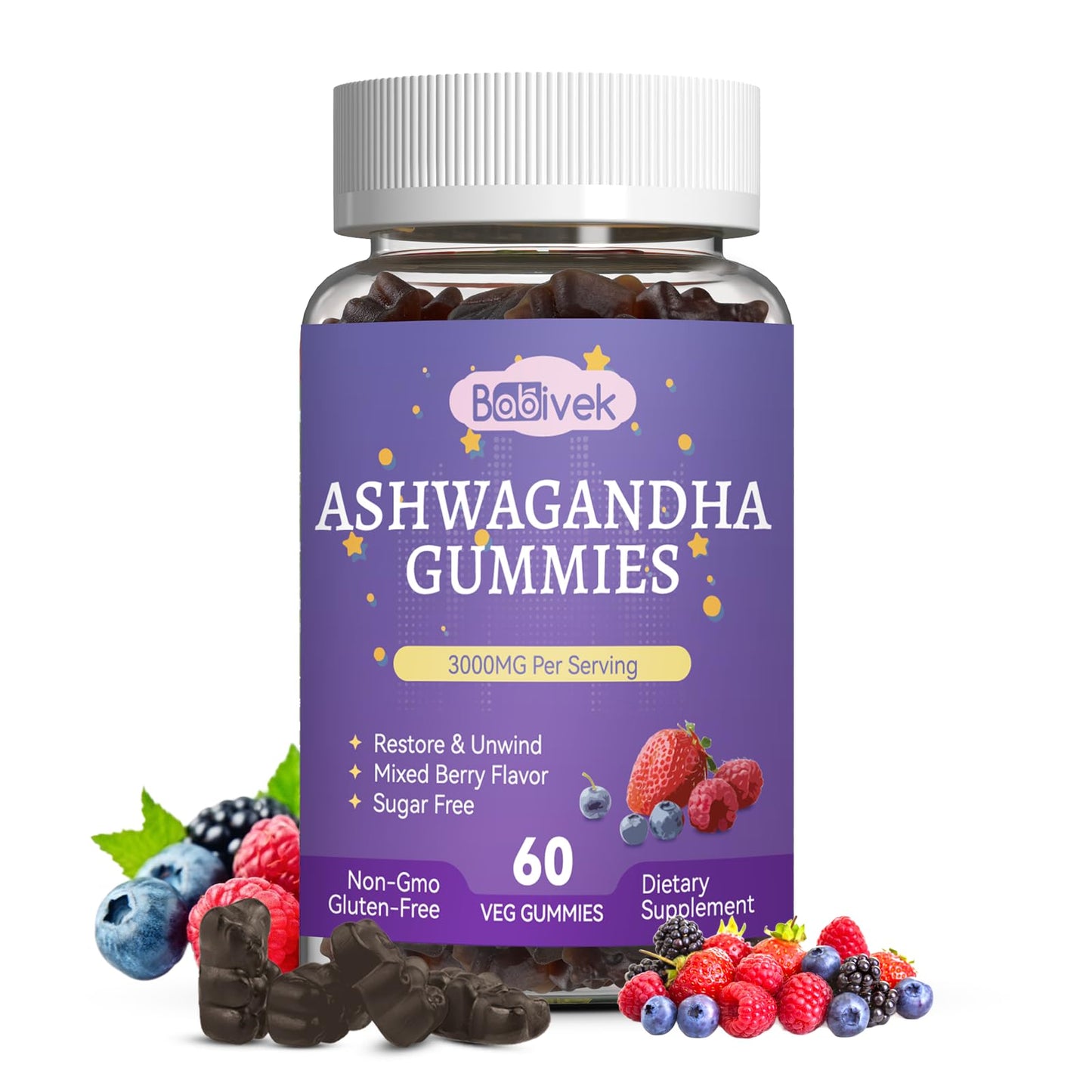Babivek Ashwagandha Gummies 3000mg, 60 Count