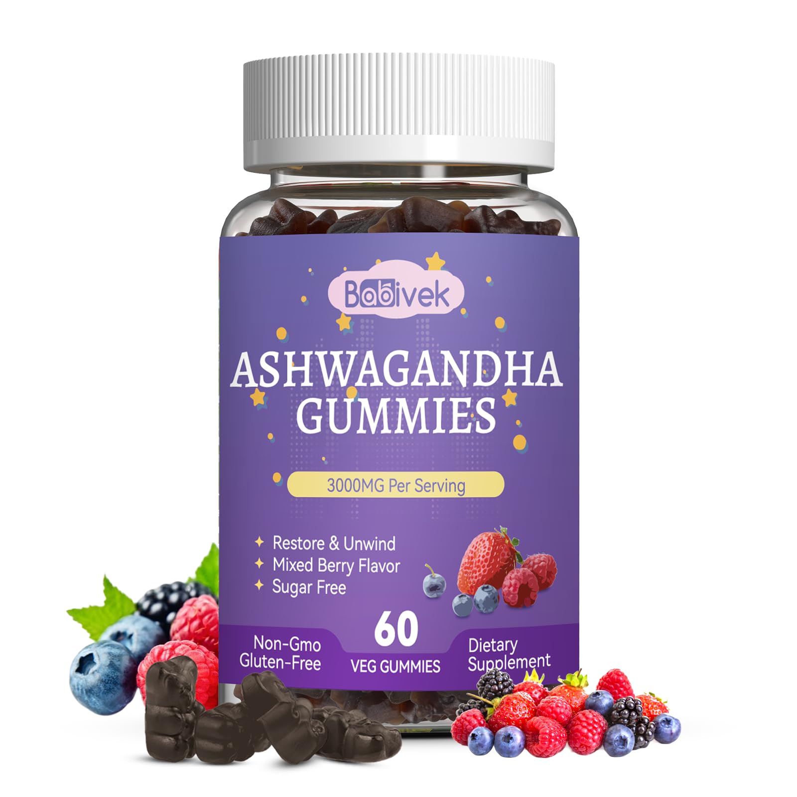 Babivek Ashwagandha Gummies 3000mg, 60 Count