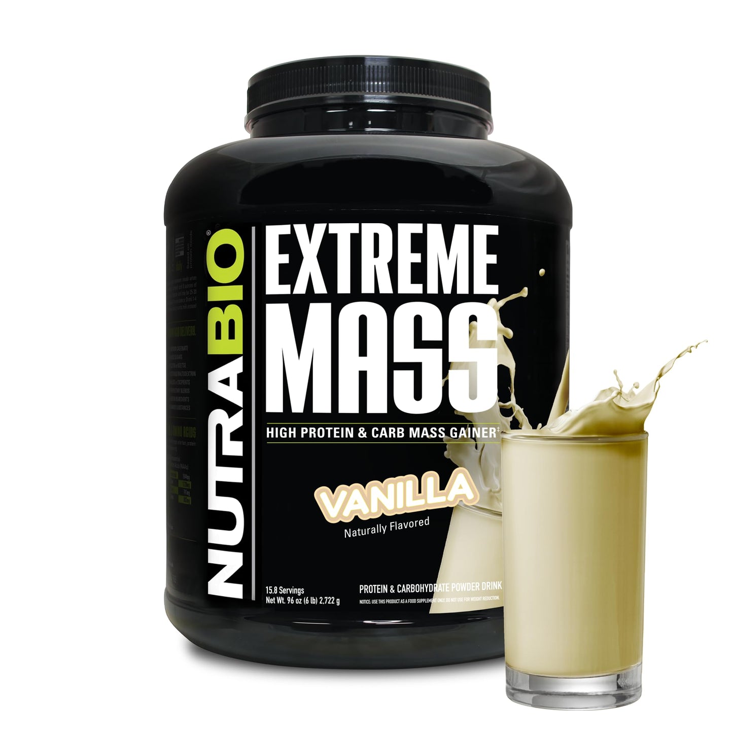 NutraBio Extreme Mass Gainer Protein Powder - Vanilla, 96 Servings