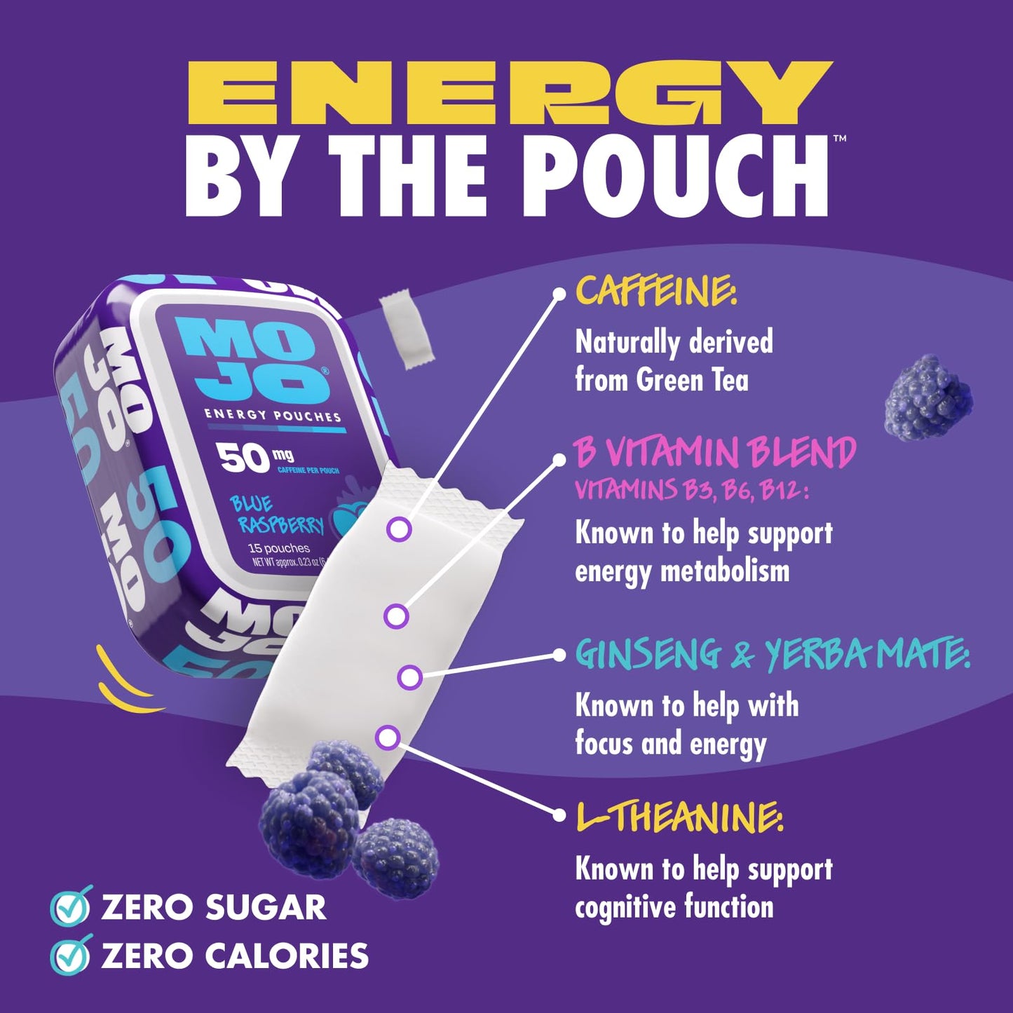 MOJO Energy 50mg Caffeine Pouches Capsule 15 Count