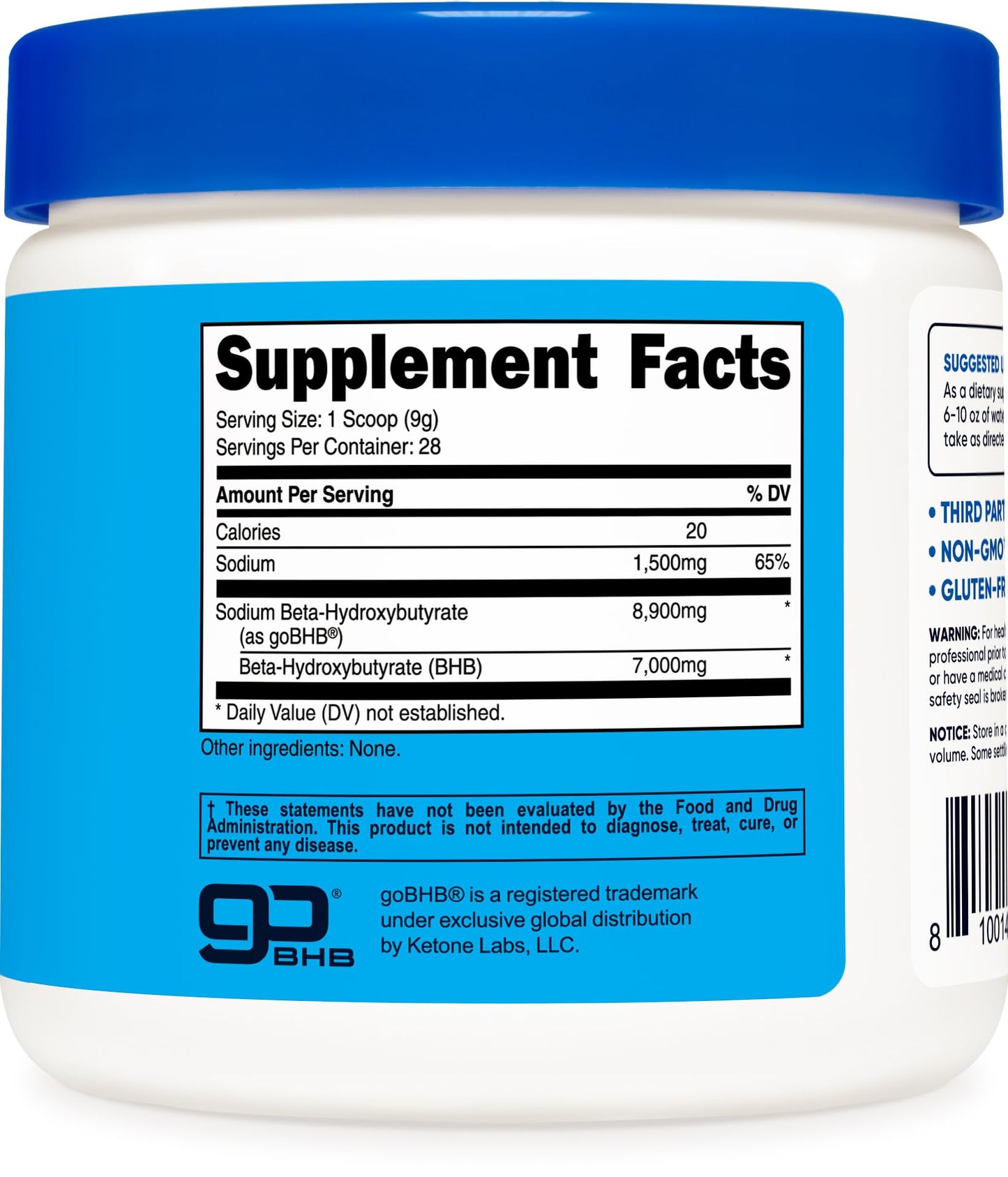 Nutricost Sodium BHB Powder (Unflavored), 11 Ounce
