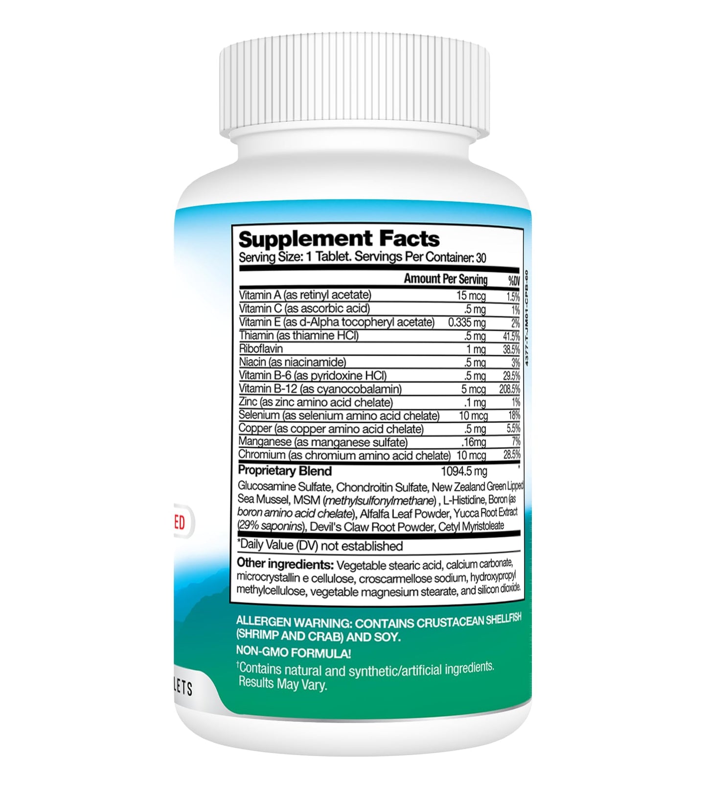 Best Earth Naturals Joint Support with Glucosamine, Chondroitin, MSM & Vitamins Tablets, 30