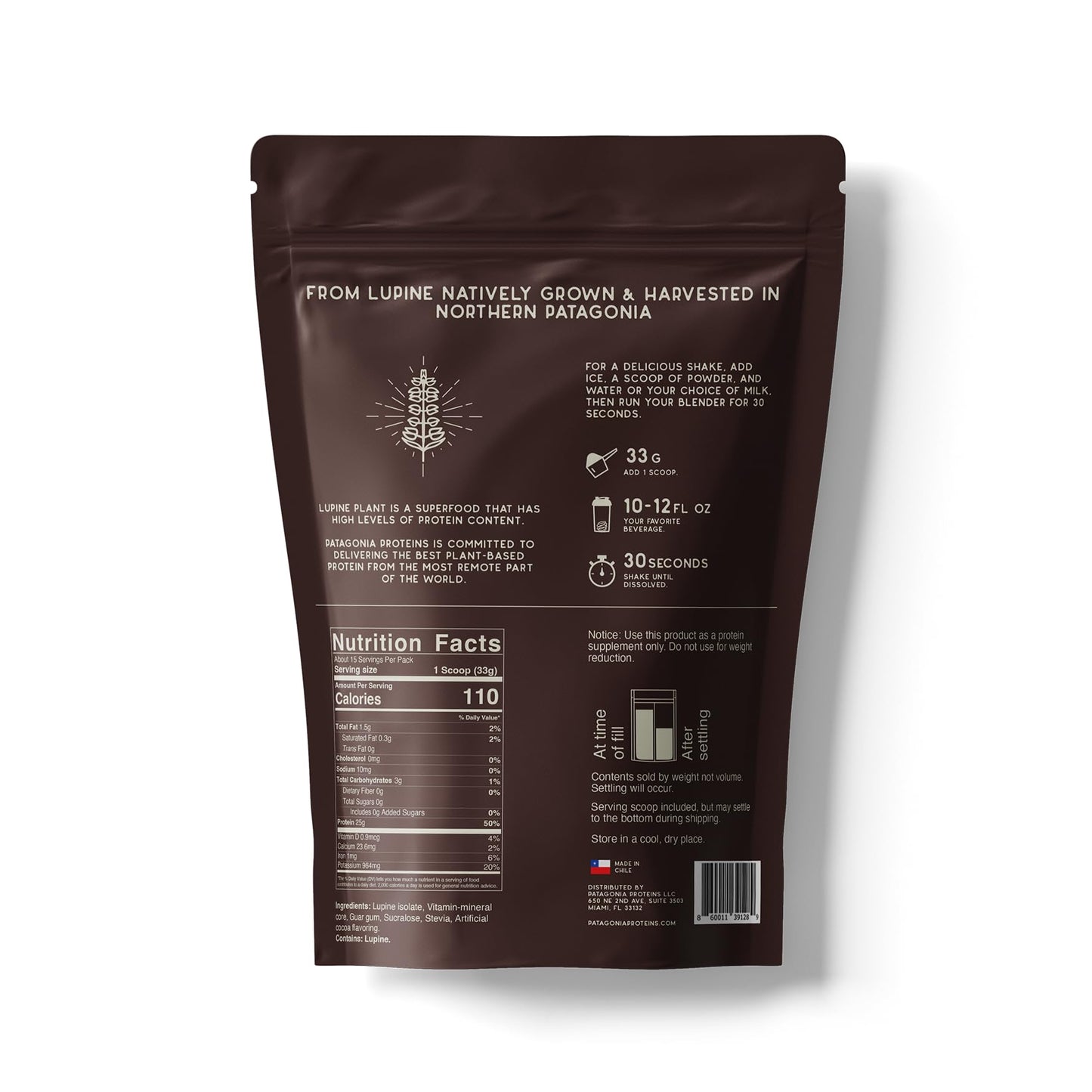 Patagonia Proteins Vegan Protein Powder Harvested in Patagonia Andes Cocoa, 17.6 oz