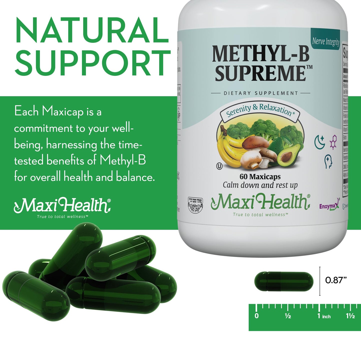 Maxi Health Stress B Complex Vitamins – Methyl-B Supreme with Methylated B12, B6, Folate & Biotin – Calm, Energy & Relaxation Support – 60 Capsules
