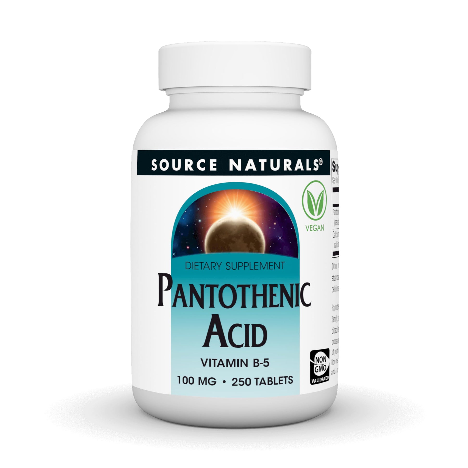 Source Naturals Pantothenic Acid Vitamin B-5 Dietary Supplement 100 mg Tablet, 250 Tablets