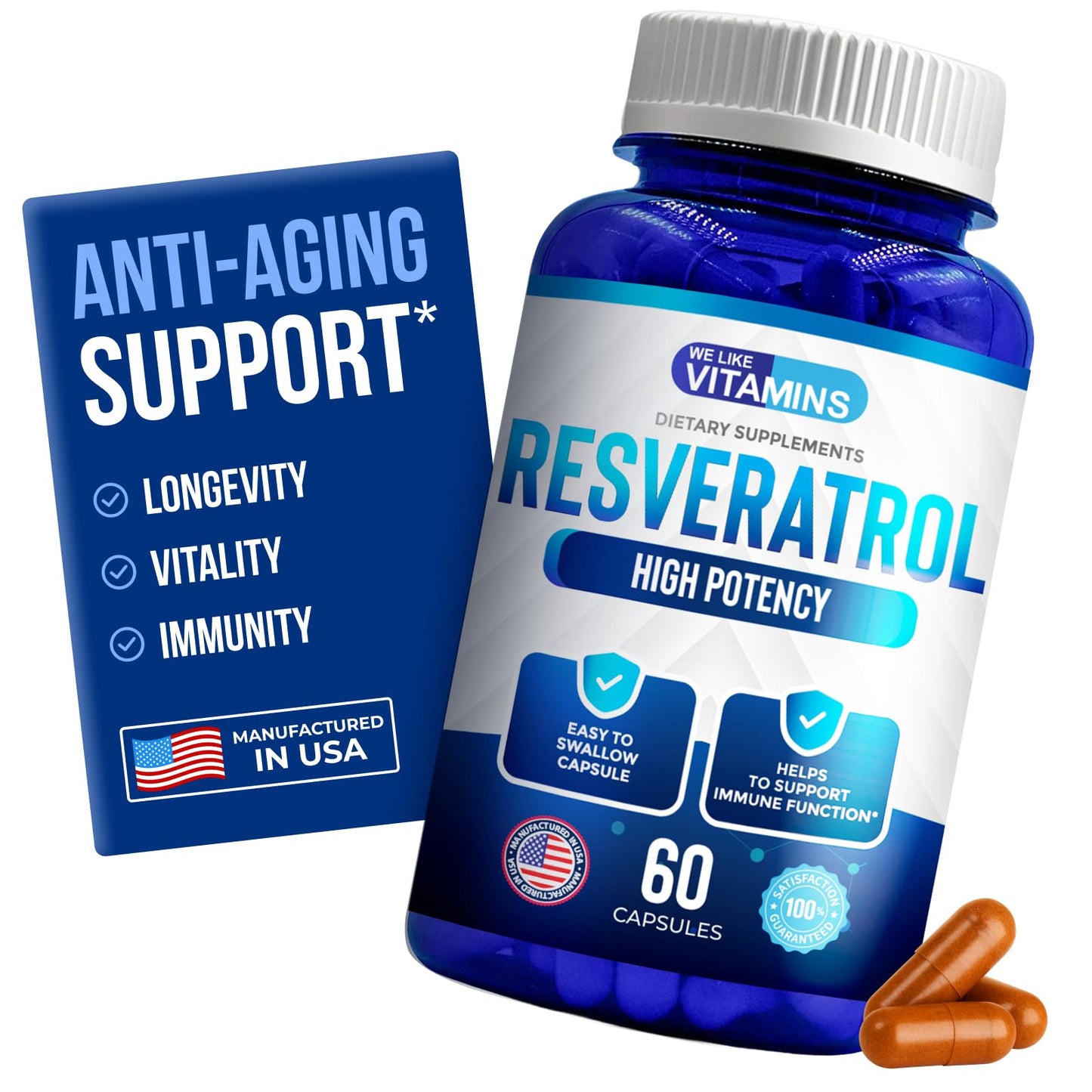 We Like Vitamins Resveratrol Supplement for Antioxidant Support Capsules 60 Count