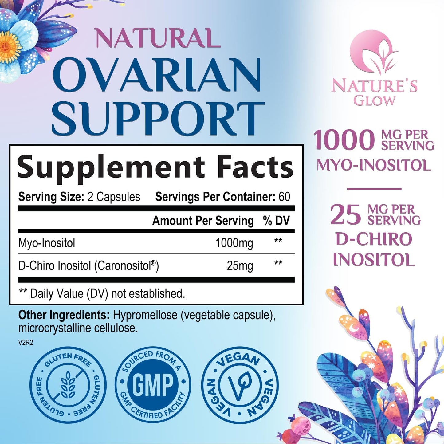 Nature's Glow Myo-Inositol & D-Chiro Inositol 1025mg (40:1) Capsules, 120 Count