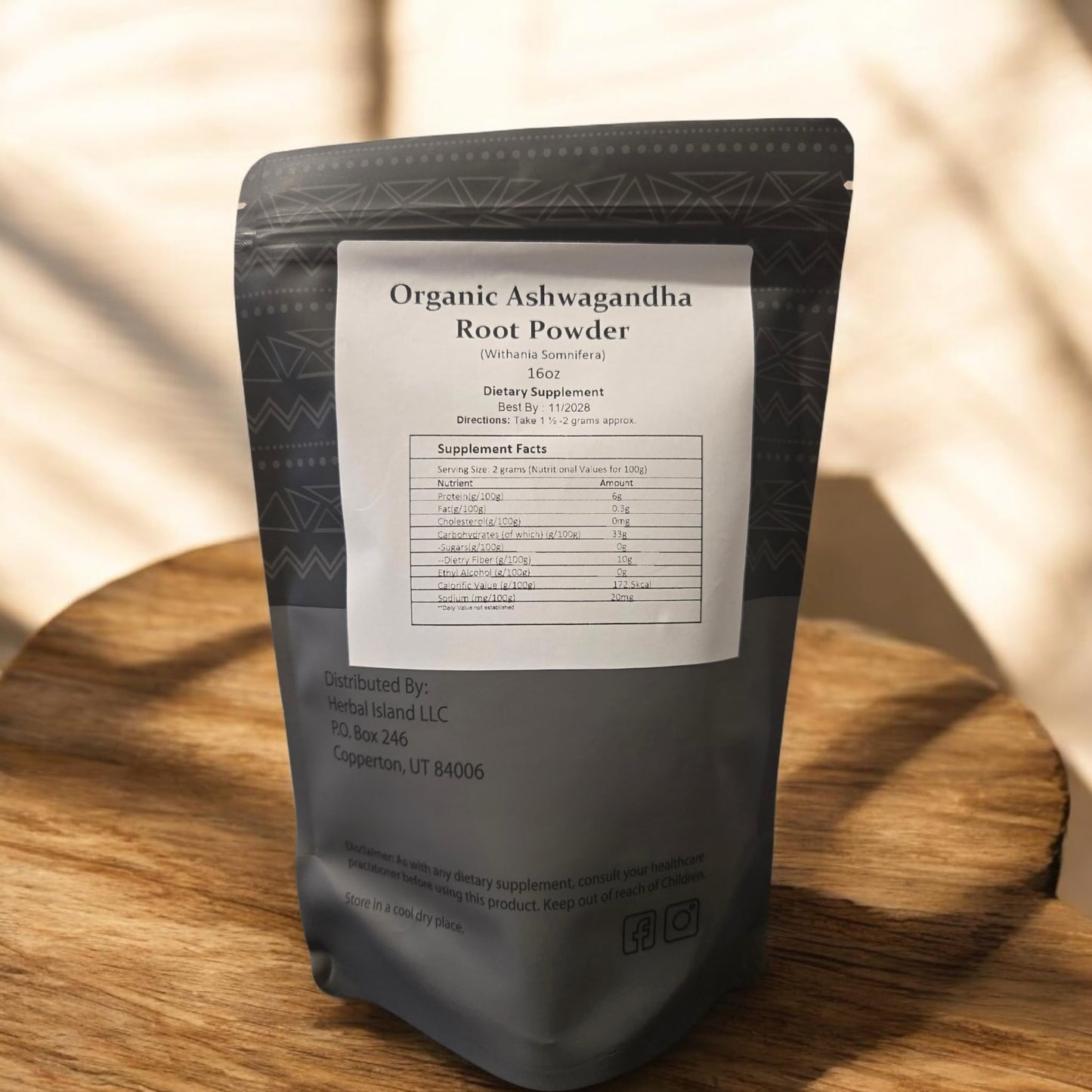 Herbal Island Organic Ashwagandha Root Powder 16 oz