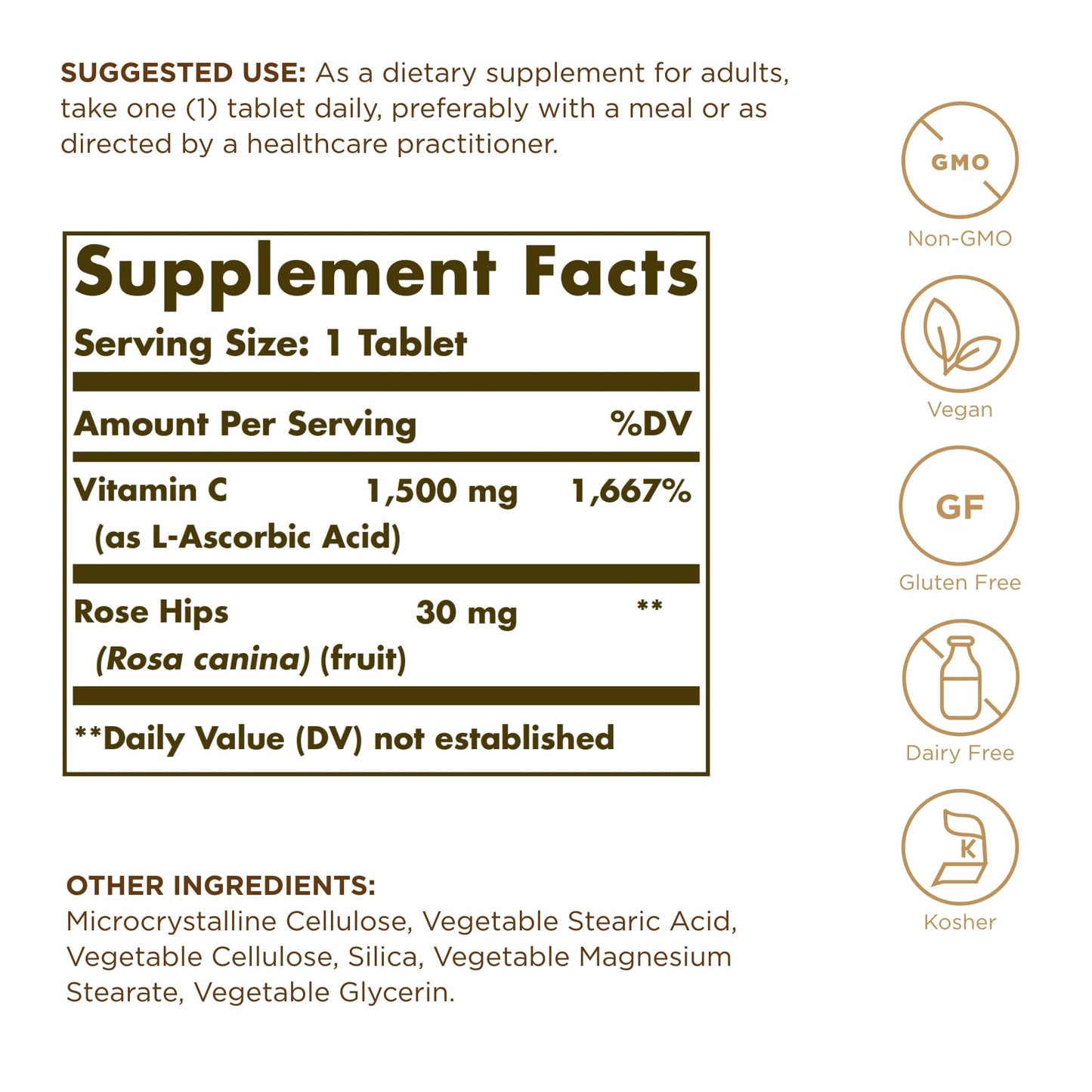 Solgar Vitamin C 1500mg with Rose HIPS Tablets, 90 Count