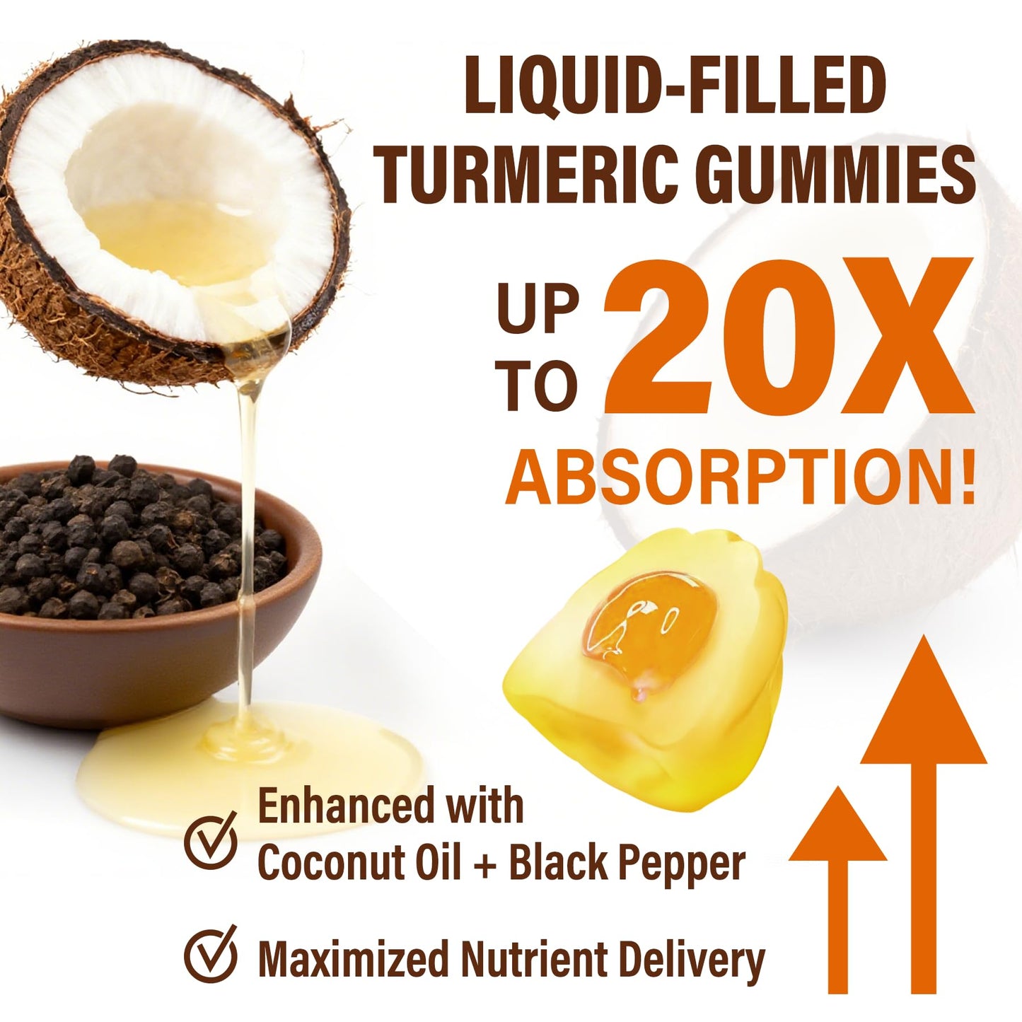 NEVISS Turmeric Curcumin Filled Gummies 550mg with Ginger & Black Pepper, Sugar Free Gummy, 60