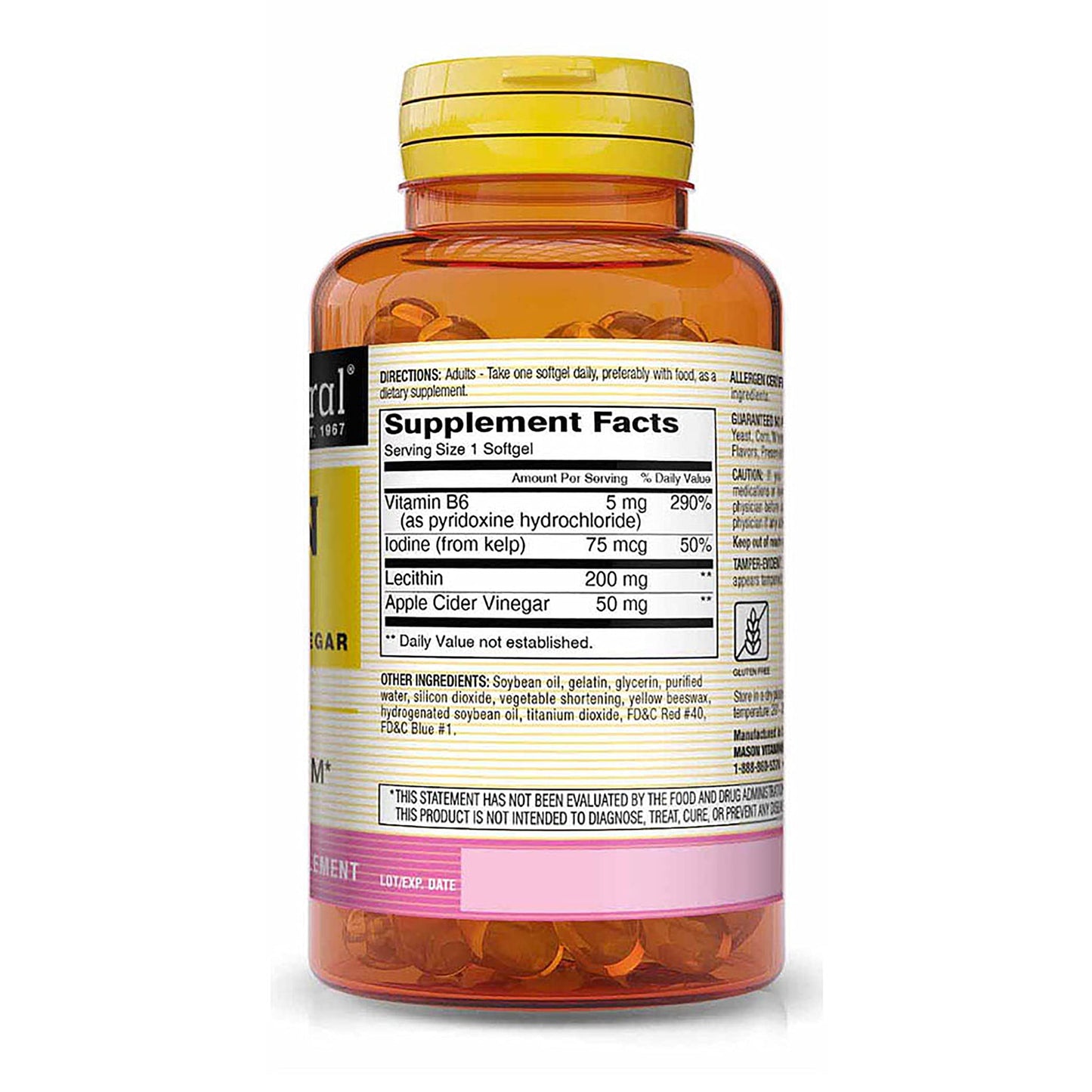 Mason Lecithin with Kelp, Vitamin B6 & Apple Cider Vinegar Dual Action Formula Softgels, 200 Count