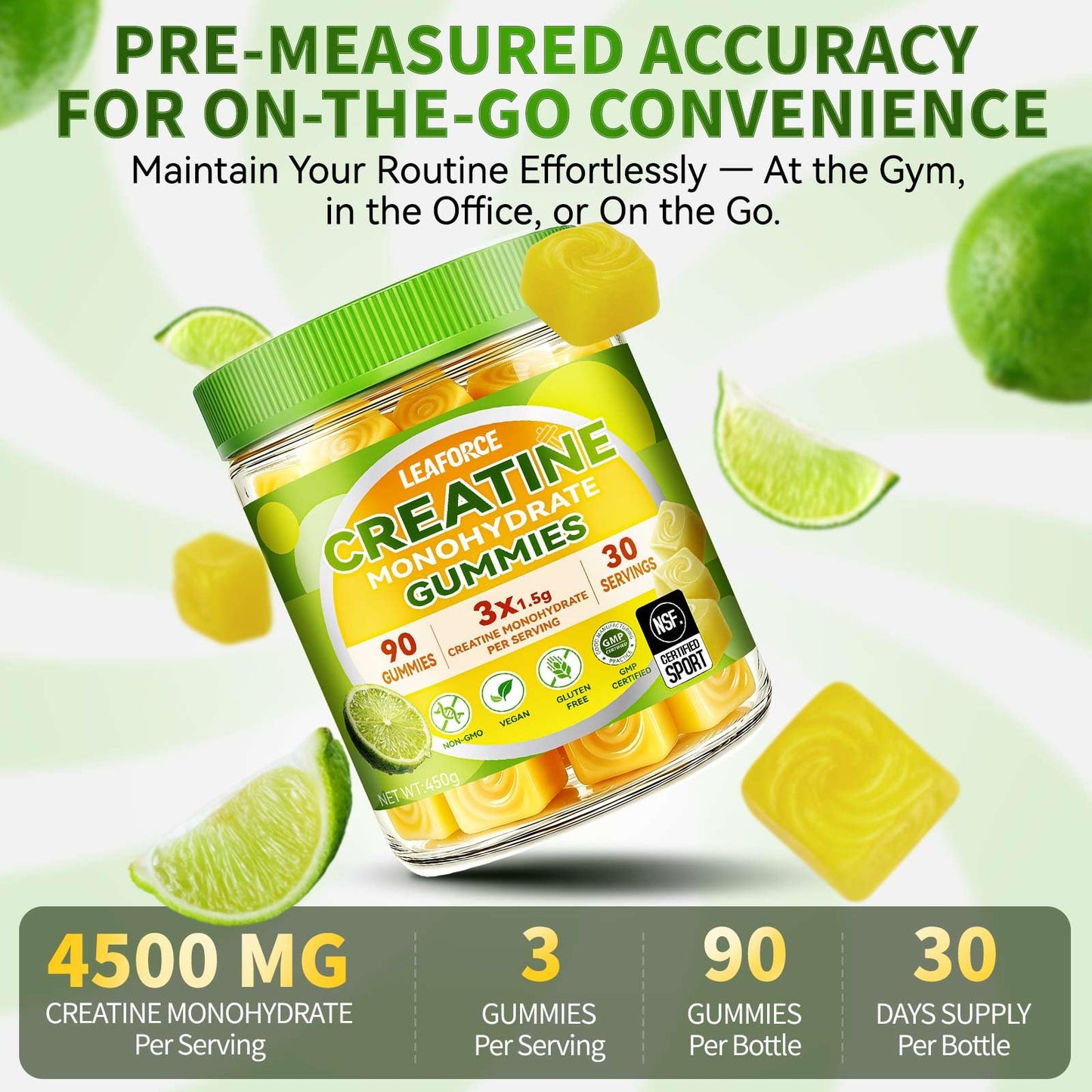 LEAFORCE Creatine Monohydrate Gummies, 90 Gummies