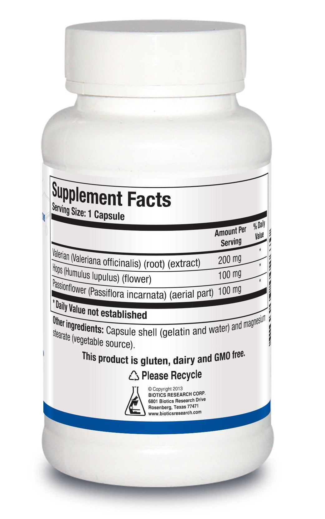 Biotics Research V.H.P. Valerian, Hops, Passionflower, GABA, Anxiolytic, Relaxation Formula 90 Capsules