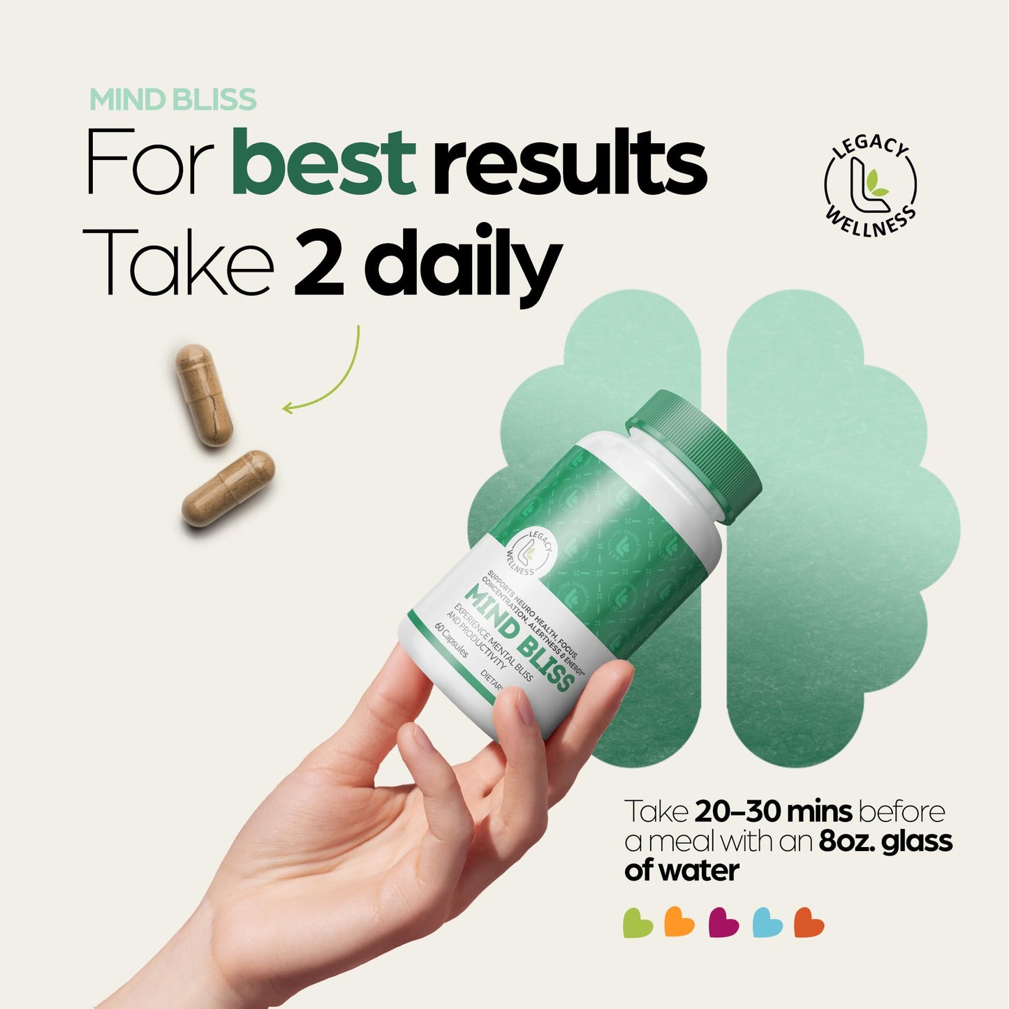 LegacyNutra Mind Bliss Brain Supplement Capsules, 60 Capsules