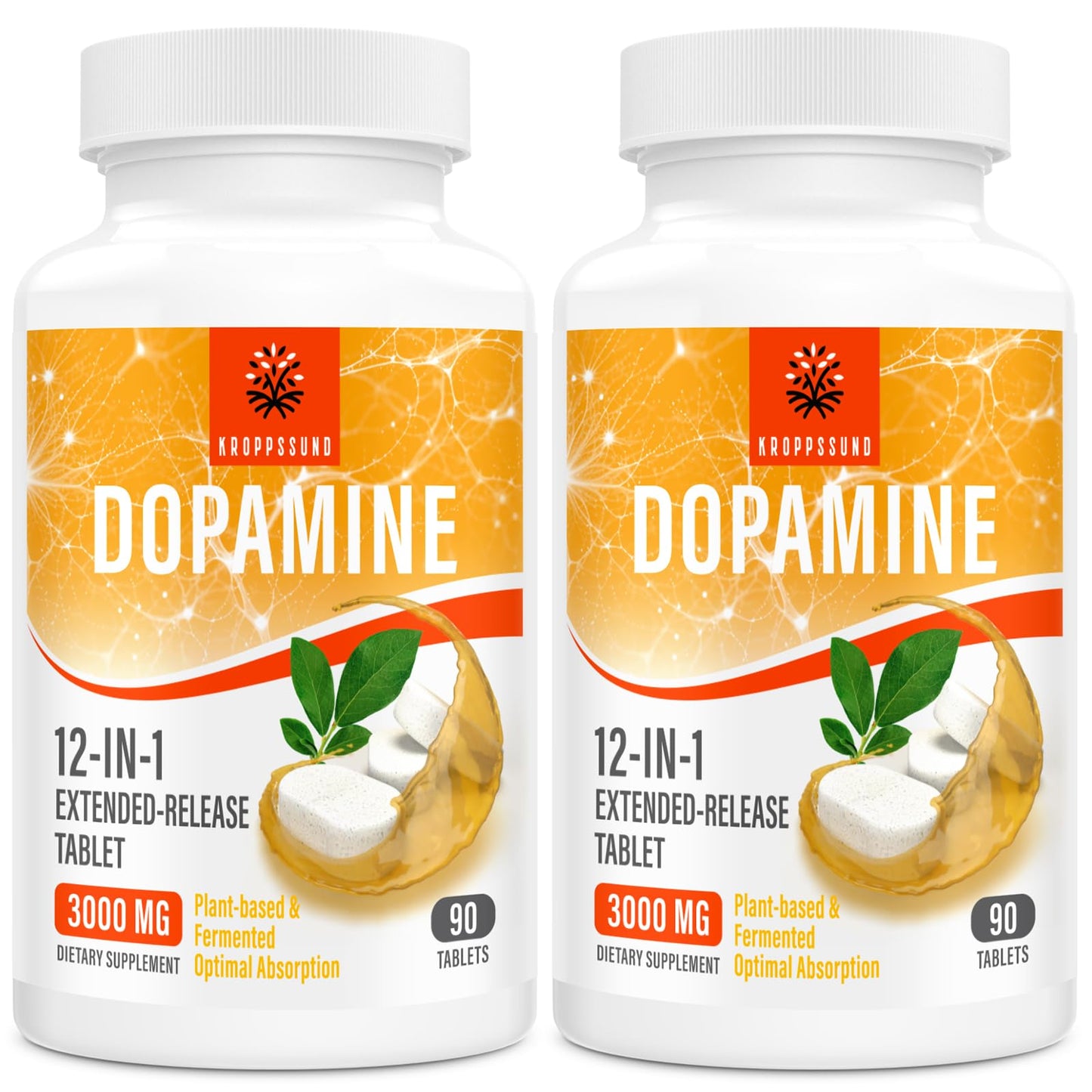 Kroppssund Dopamine Supplements with L-Theanine & Ashwagandha, 12-in-1 Extended Release Formula, 3000mg Per Serving, 180 Tablets