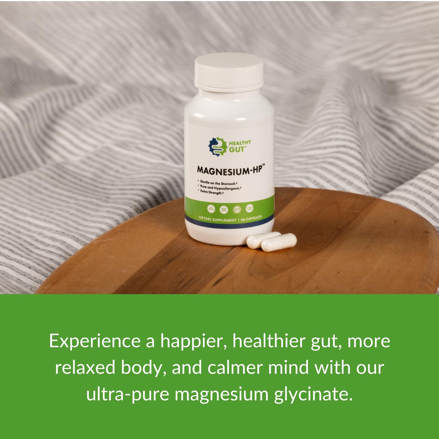 Healthy Gut Magnesium-HP Ultra Pure Magnesium Glycinate Capsules, 60 Count