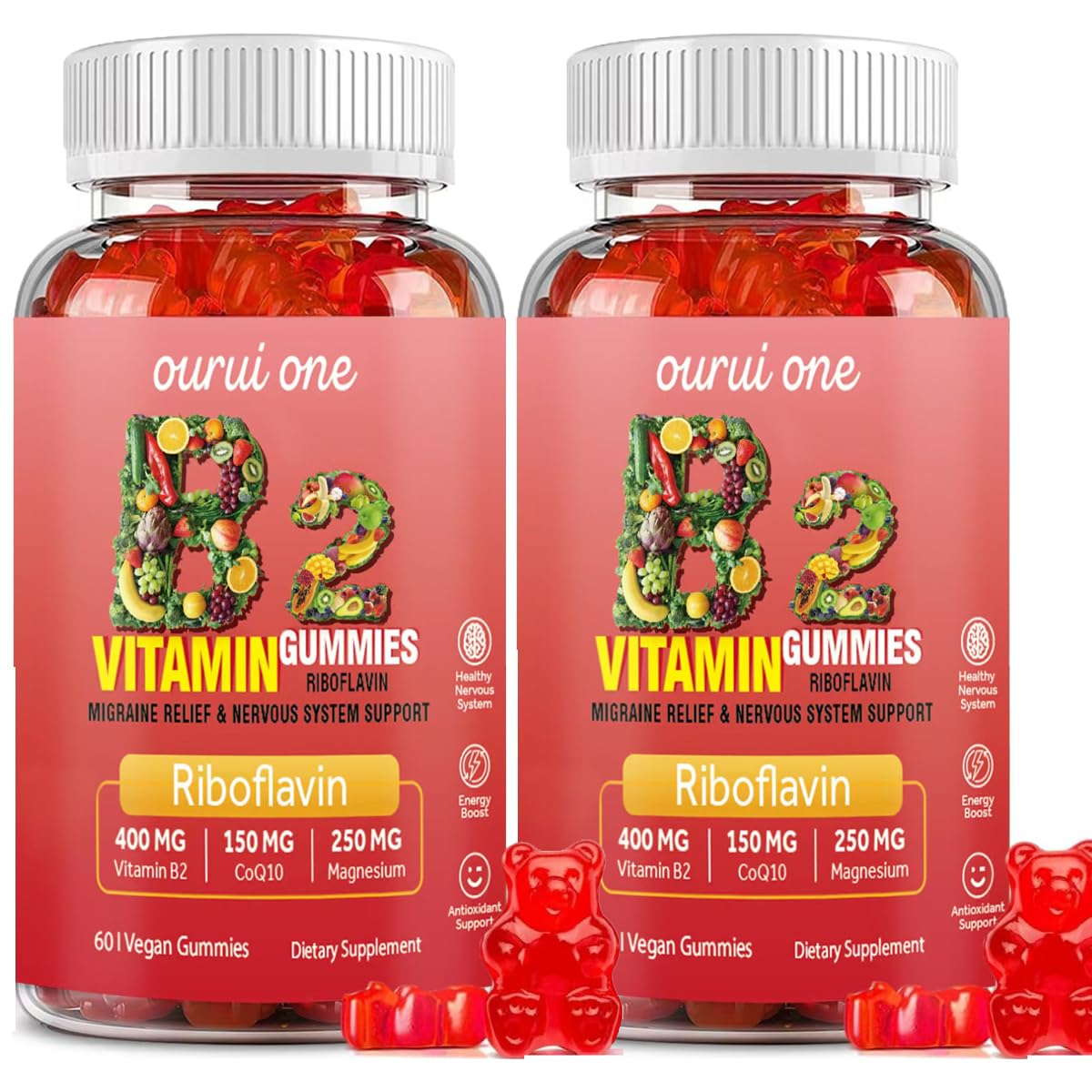 ourui one Vitamin B2 Gummies 400mg Gummy 120 Count