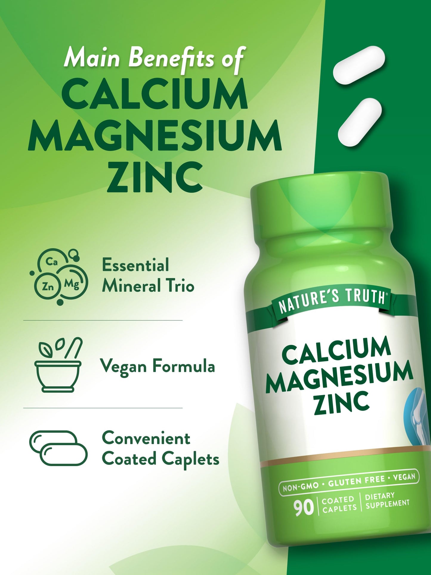 Nature's Truth Calcium Magnesium Zinc Caplets 90