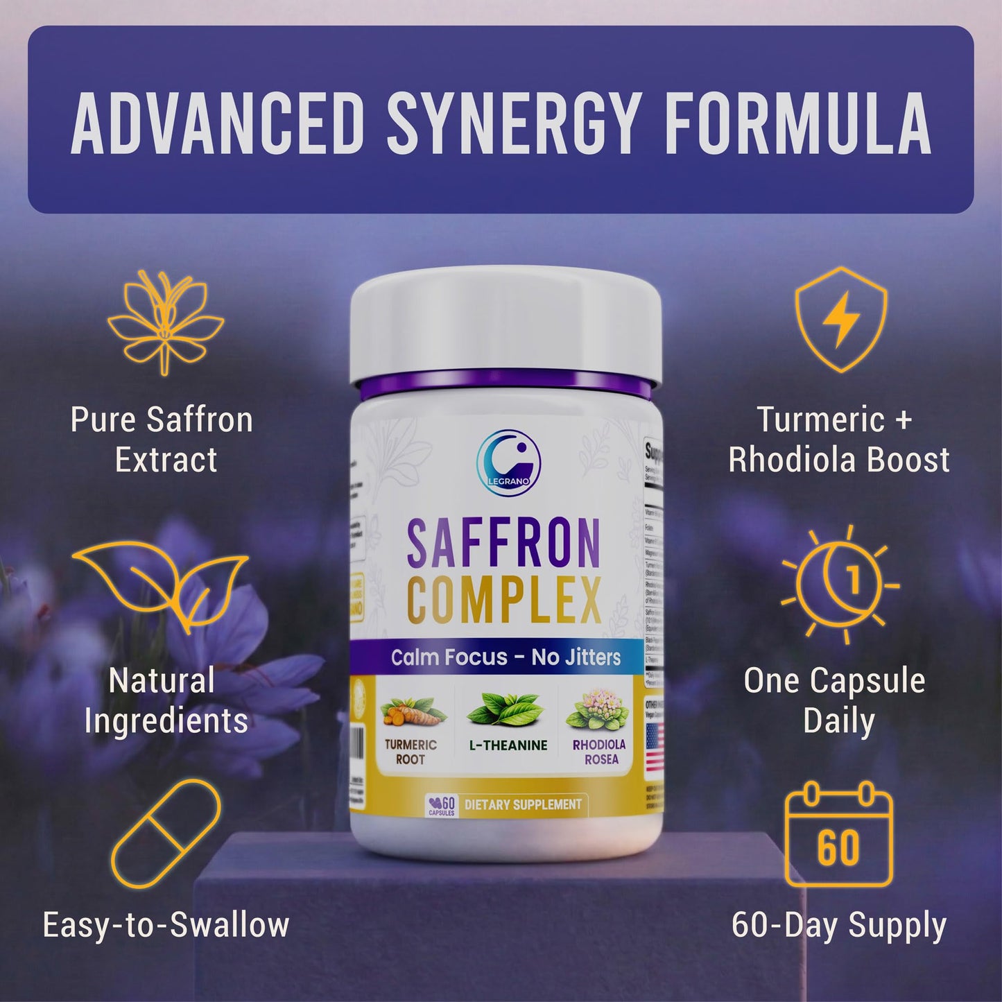 LEGRANO Premium Saffron Extract Capsules, 60 Count
