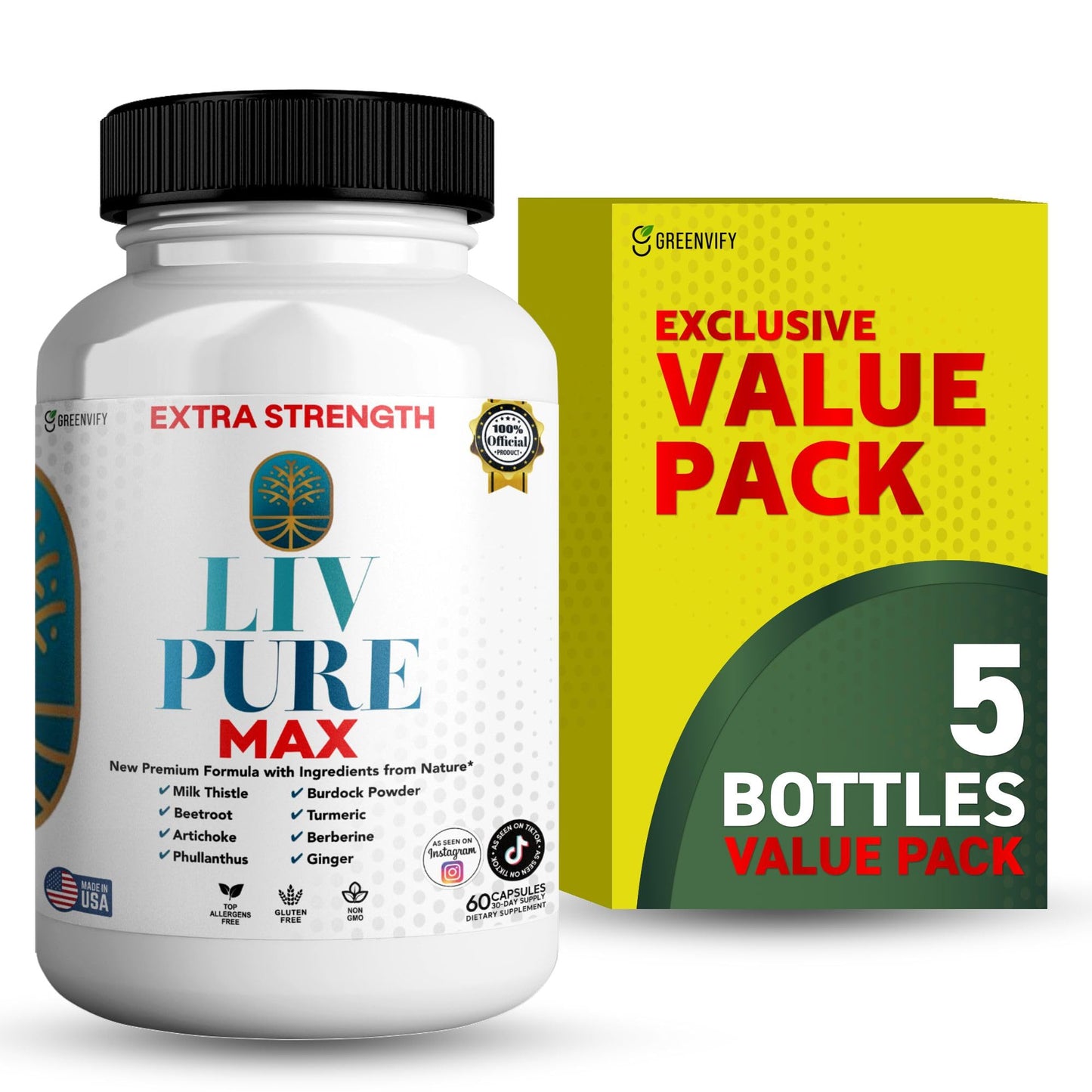 GREENVIFY Liv Pure Max Extra Strength Liver Support Supplement Capsule 300 Count
