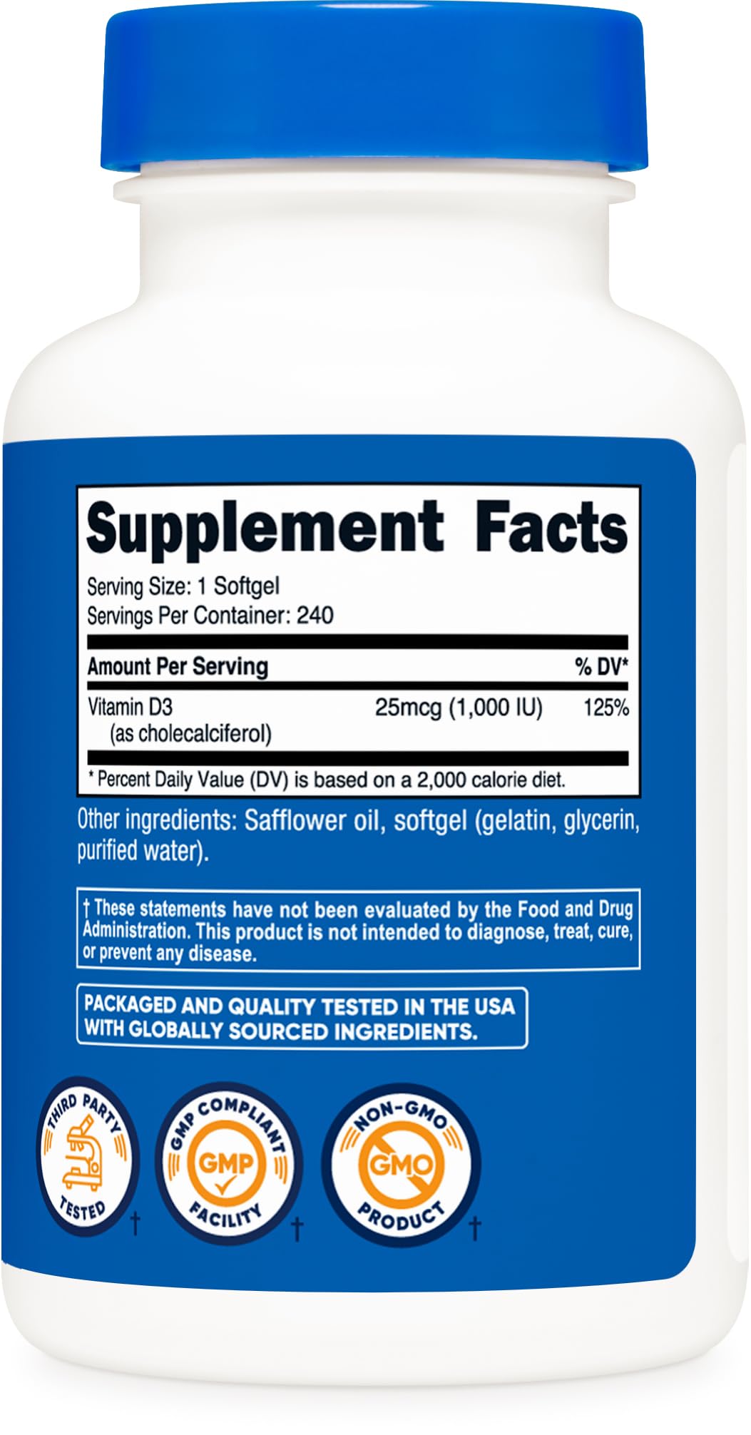 Nutricost Vitamin D3 1000iu Softgels, 240 Softgels