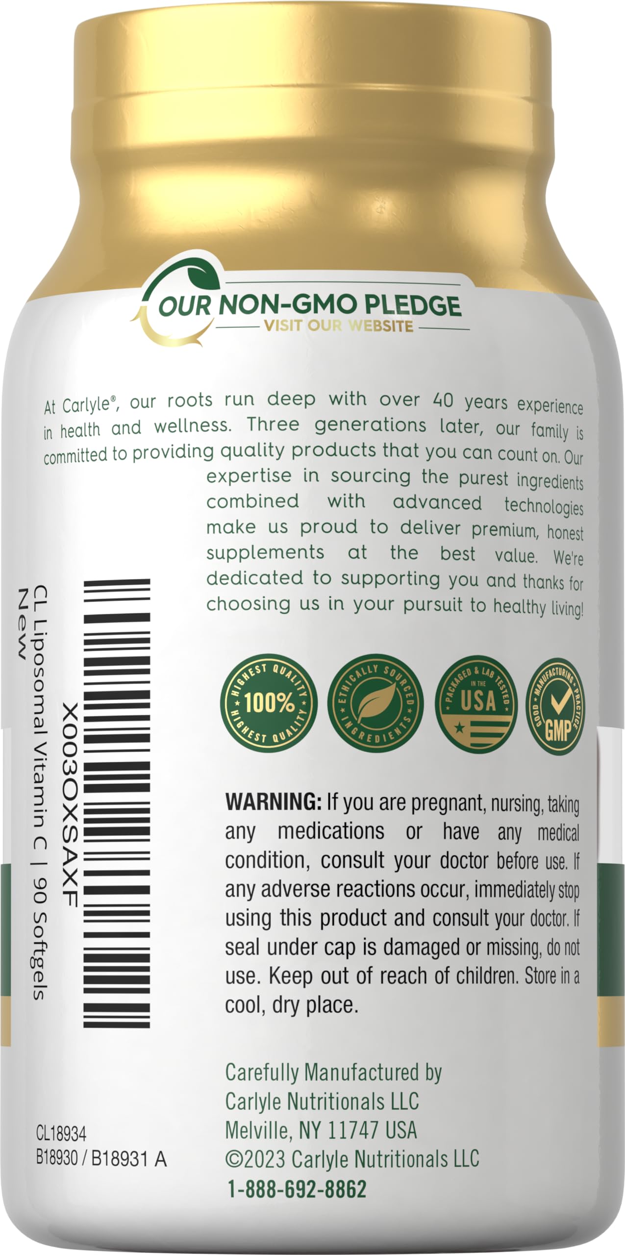 Carlyle Liposomal Vitamin C | 2200mg | 90 Softgels | High Potency Complex Supplement | Non-GMO, Gluten Free Supplement Packaging May Vary (Pack of 2)