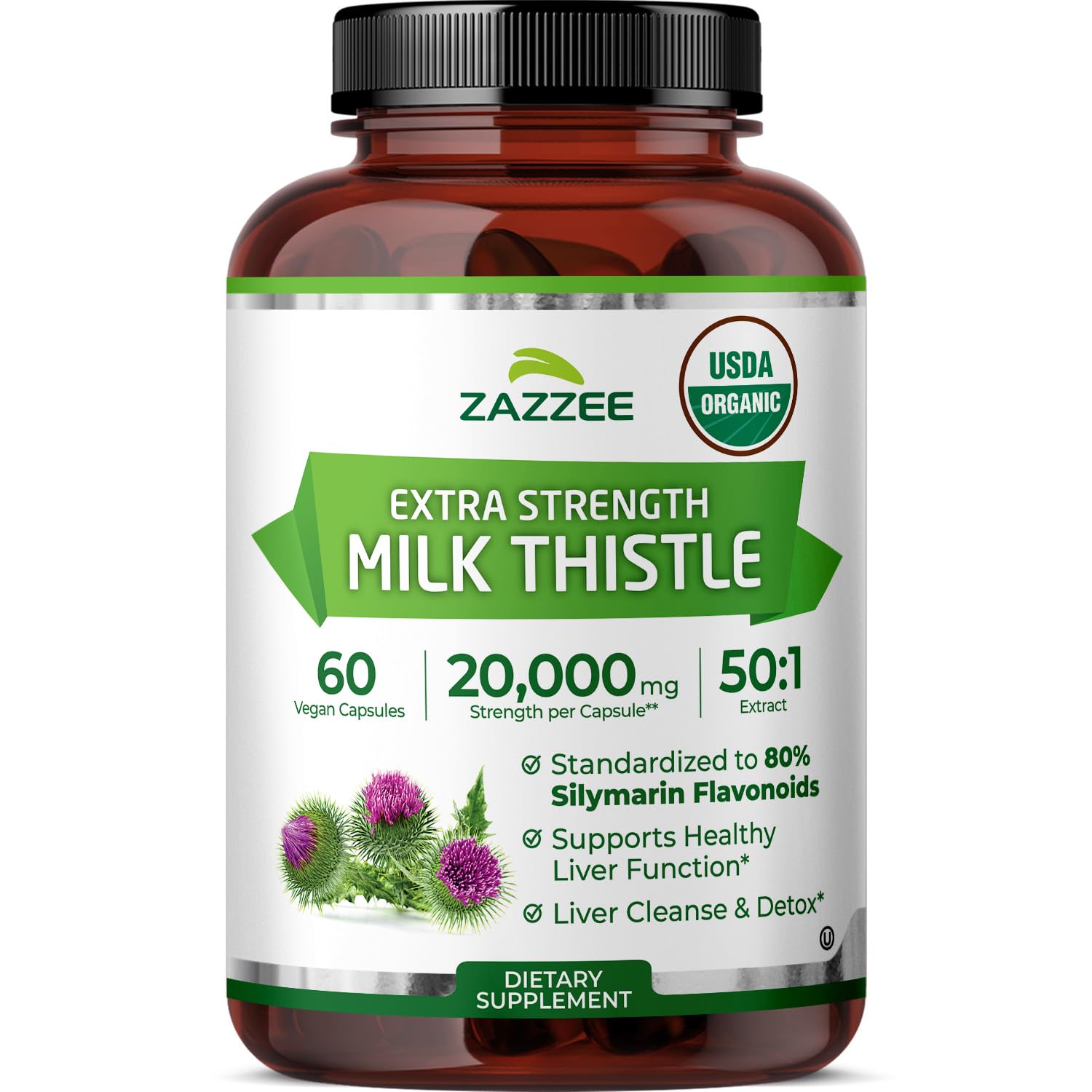 Zazzee Milk Thistle 50:1 Extract 60 Capsules