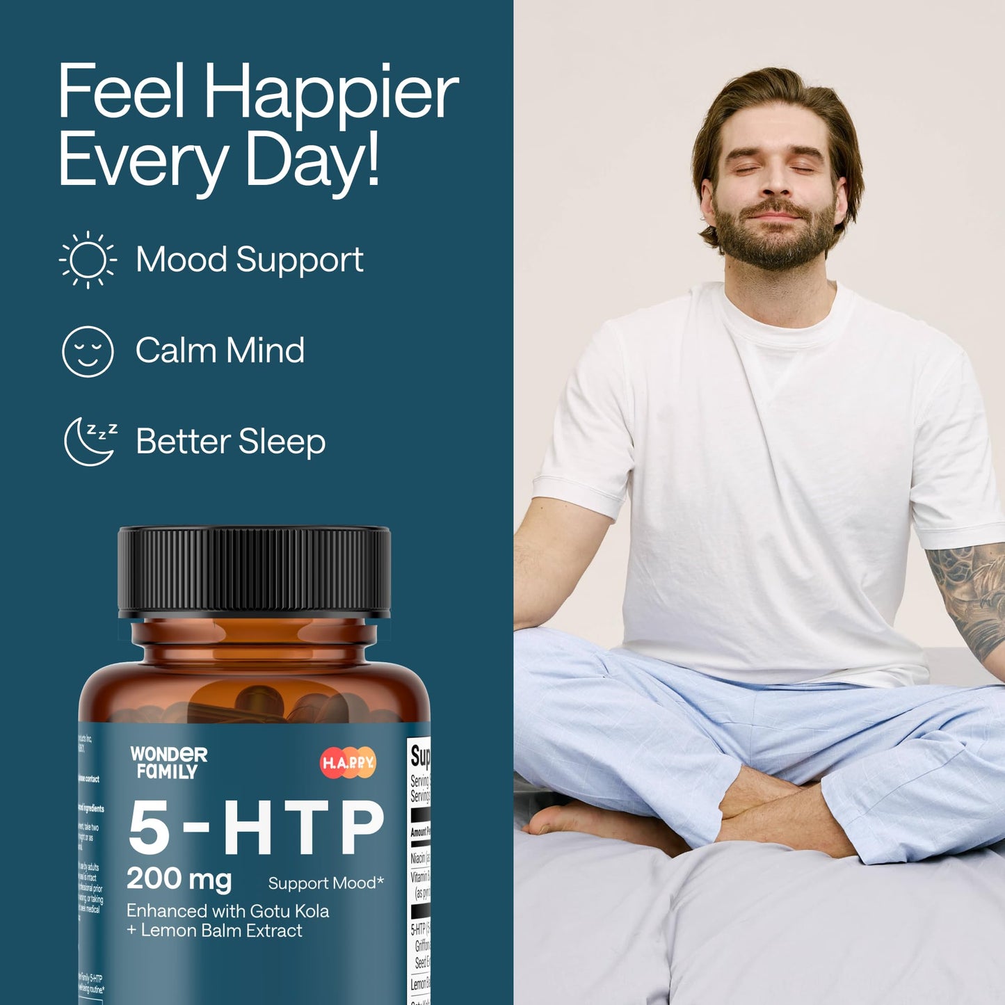 Wonder Family 5-HTP 200mg with Vitamin B6 100mg, Gotu Kola, 60 Capsules
