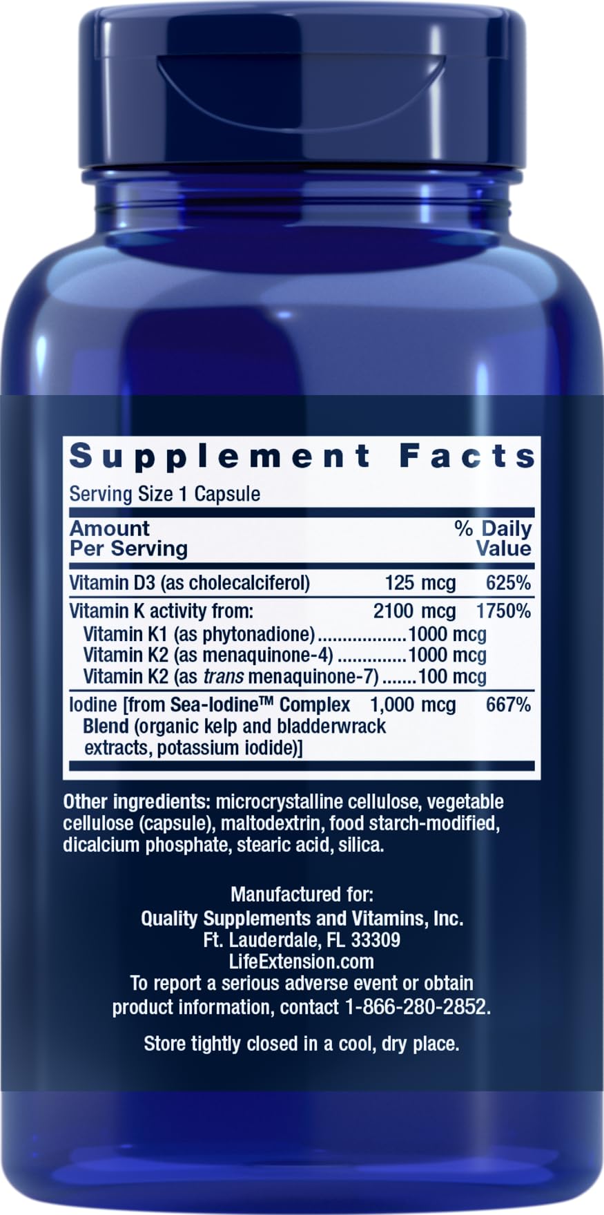 Life Extension Vitamins D and K with Sea-Iodine Capsules 120