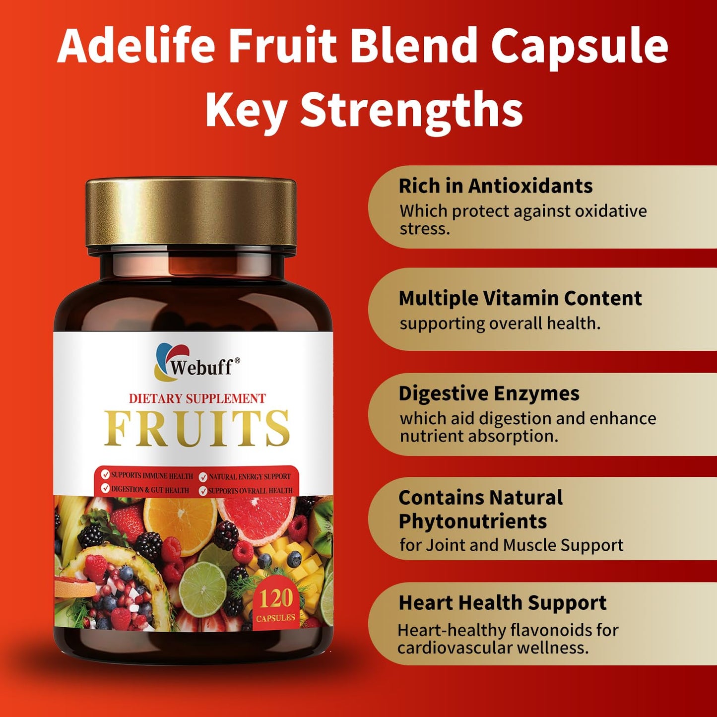 Webuff Fruits & Veggies Supplements Whole Fruit and Vegetable Capsules 120 Count