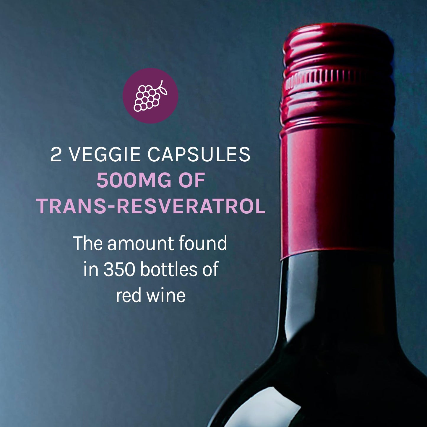 Reserveage Nutrition Resveratrol 500 mg Trans-Resveratrol Antioxidant Supplement Capsule 120 Count