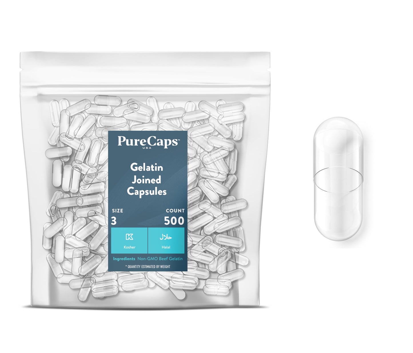 PureCaps USA Empty Gelatin Capsules 500 Capsules