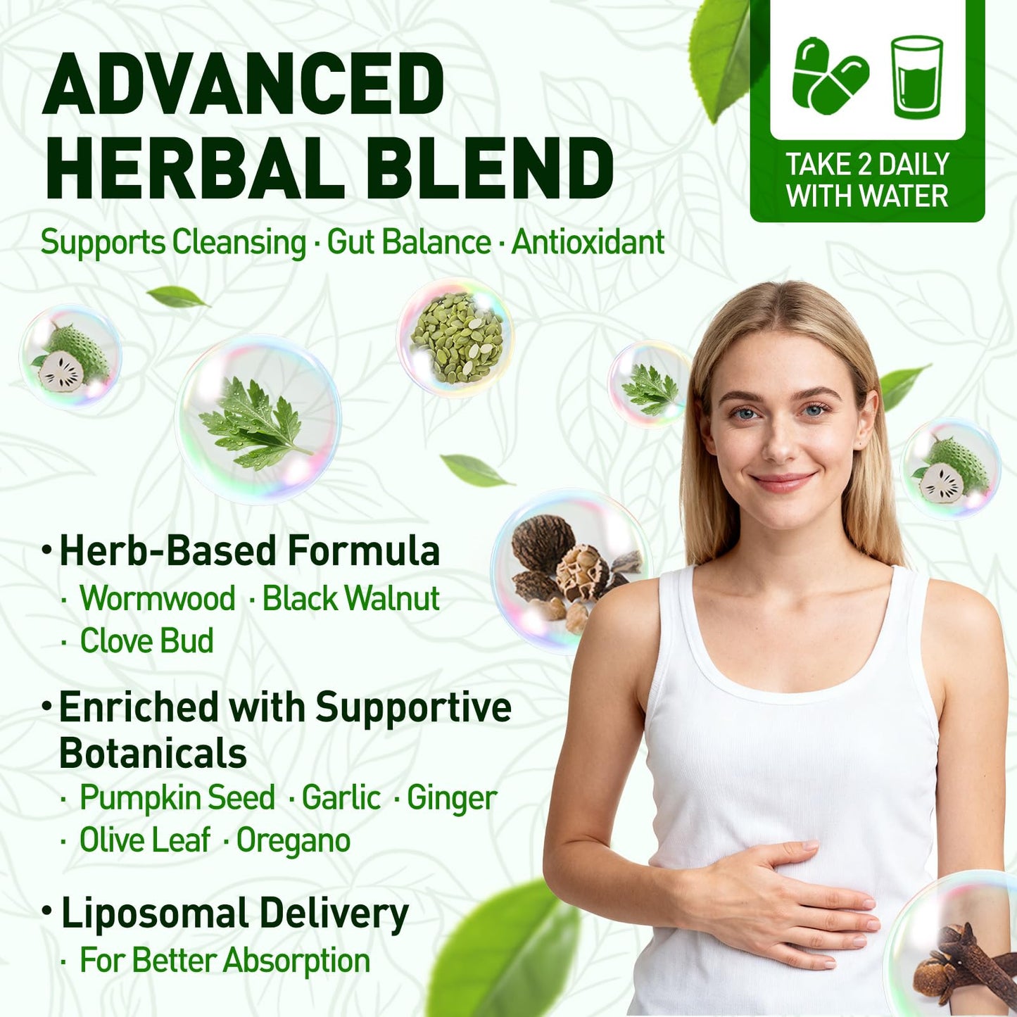 NATISLAND Liposomal Black Walnut Wormwood Clove Cleanse for Humans Lymphatic Support with Garlic Soursop Olive Leaf Pumpkin Seed Turmeric Black Pepper Capsule, 90 Count