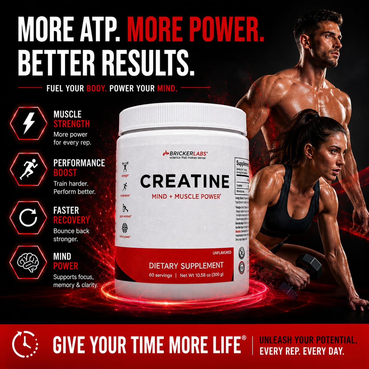 Bricker Labs Creatine Monohydrate Powder, 60 Servings
